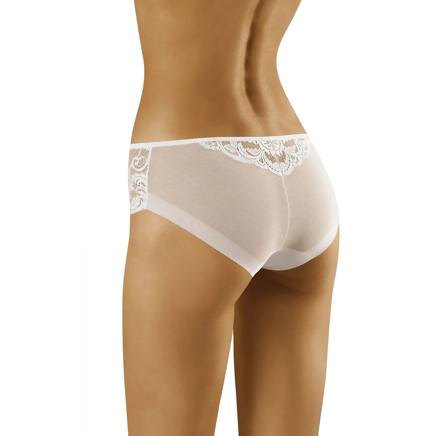 Culotte en dentelle blanche Wolbar 156505, taille basse, design floral, coupe flatteuse, lingerie féminine élégante.