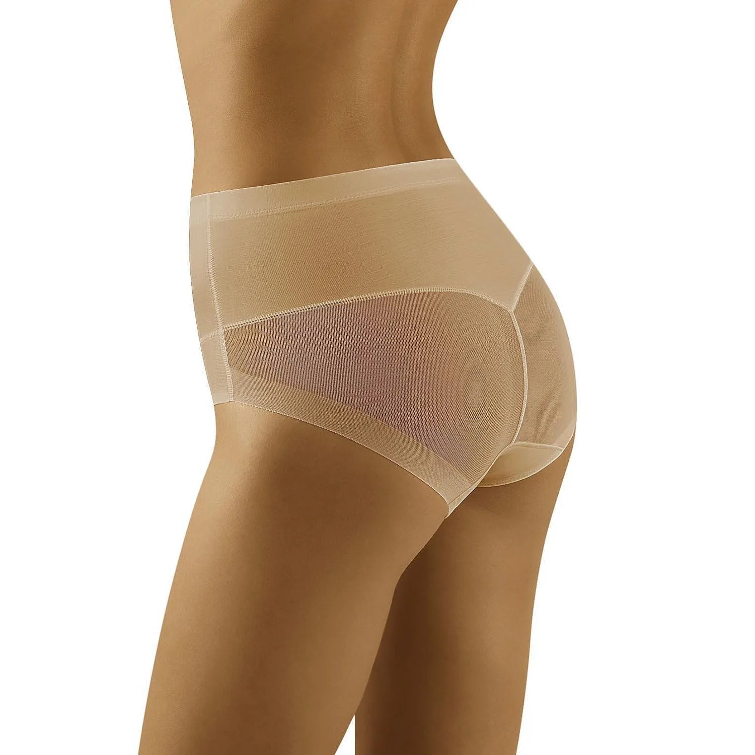 Culotte gainante Wolbar nude, taille haute, sculptante, élasthanne et polyamide, silhouette affinée, lingerie élégante.