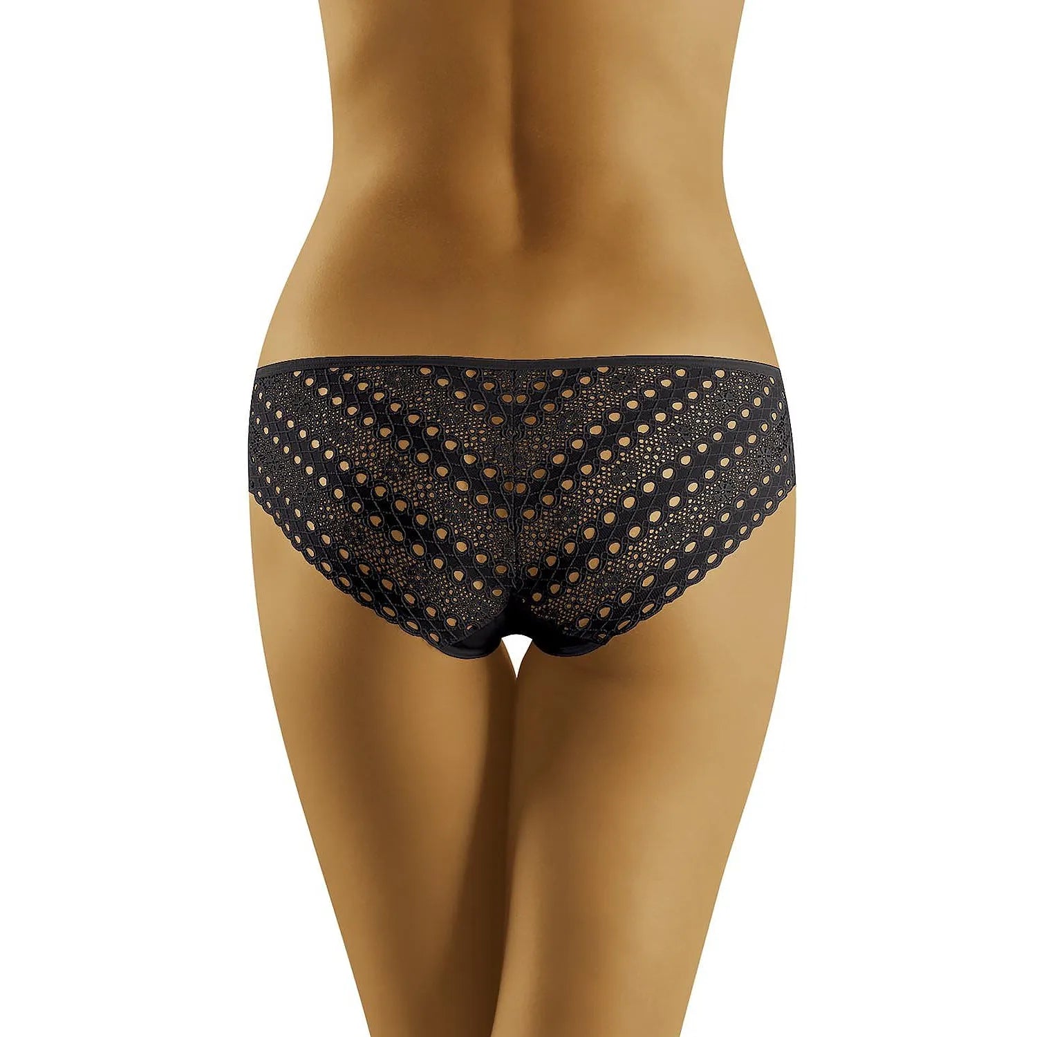 Culotte Wolbar 156574 en dentelle noire, élégante et confortable, ajustement parfait, vue de dos sur mannequin.
