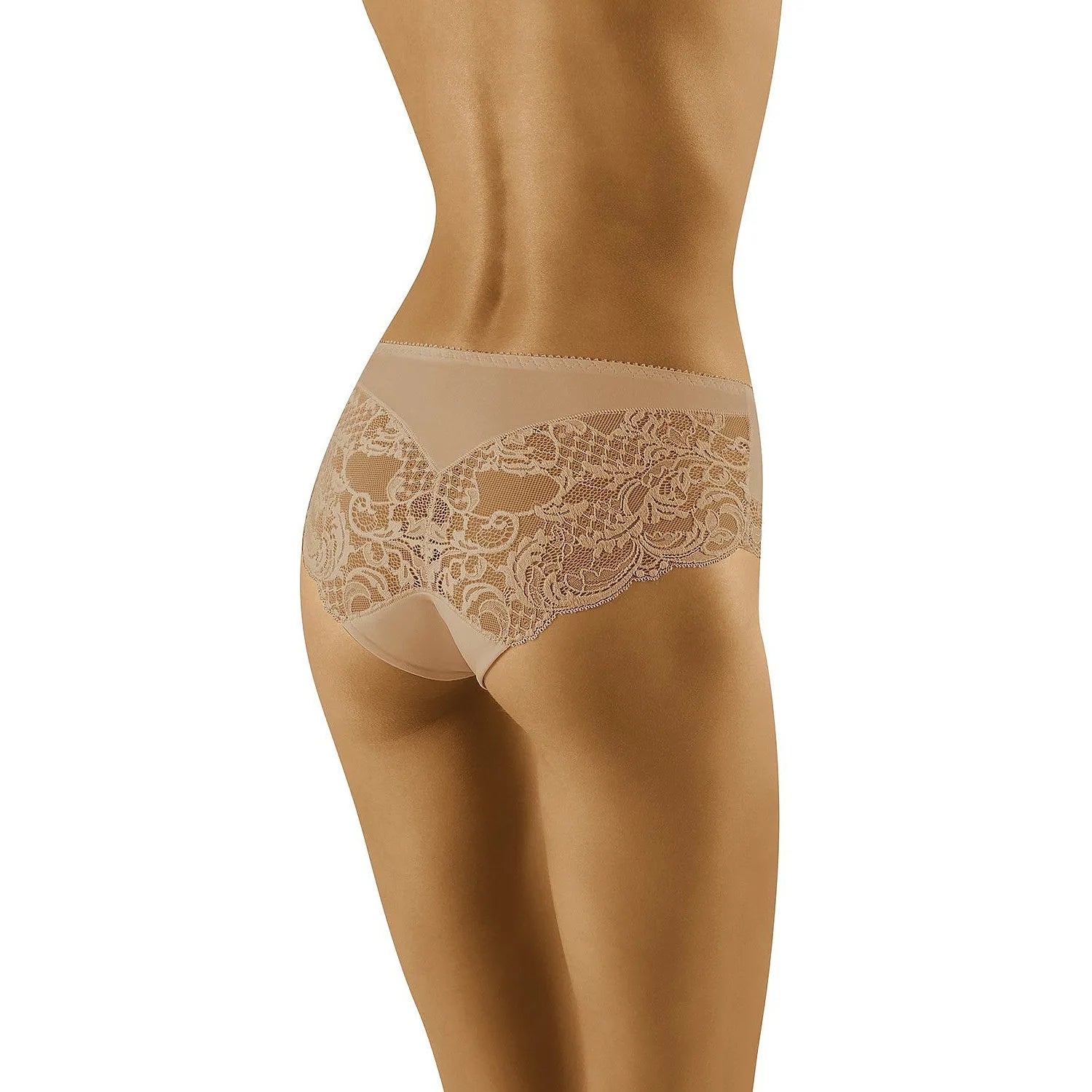 Culotte dentelle Wolbar 156581 beige, design floral moderne, tissu doux et élastique, lingerie élégante pour femmes.