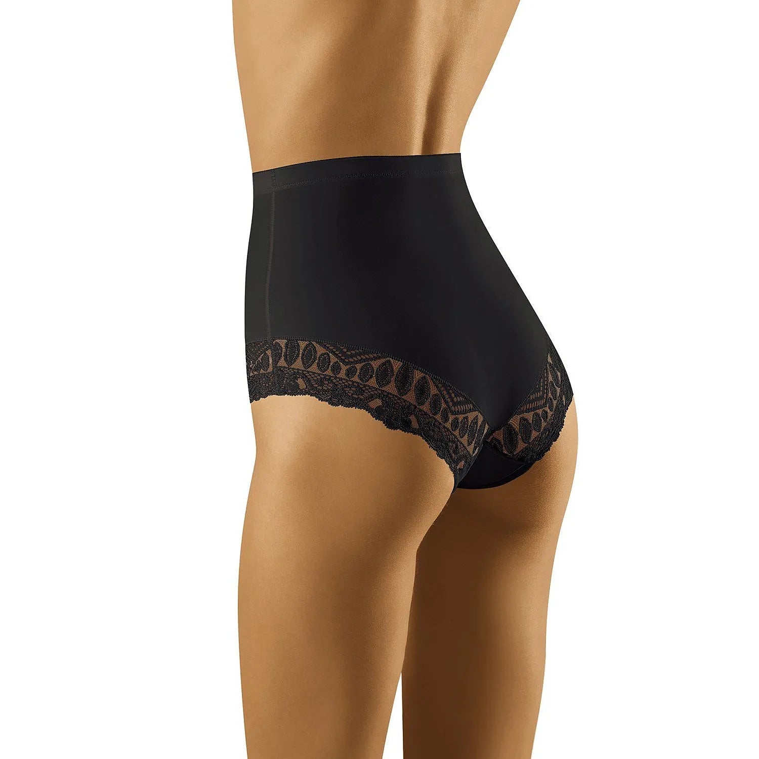 Culotte haute en dentelle noire, design élégant, soutien doux, ajustement parfait, lingerie féminine flatteuse.