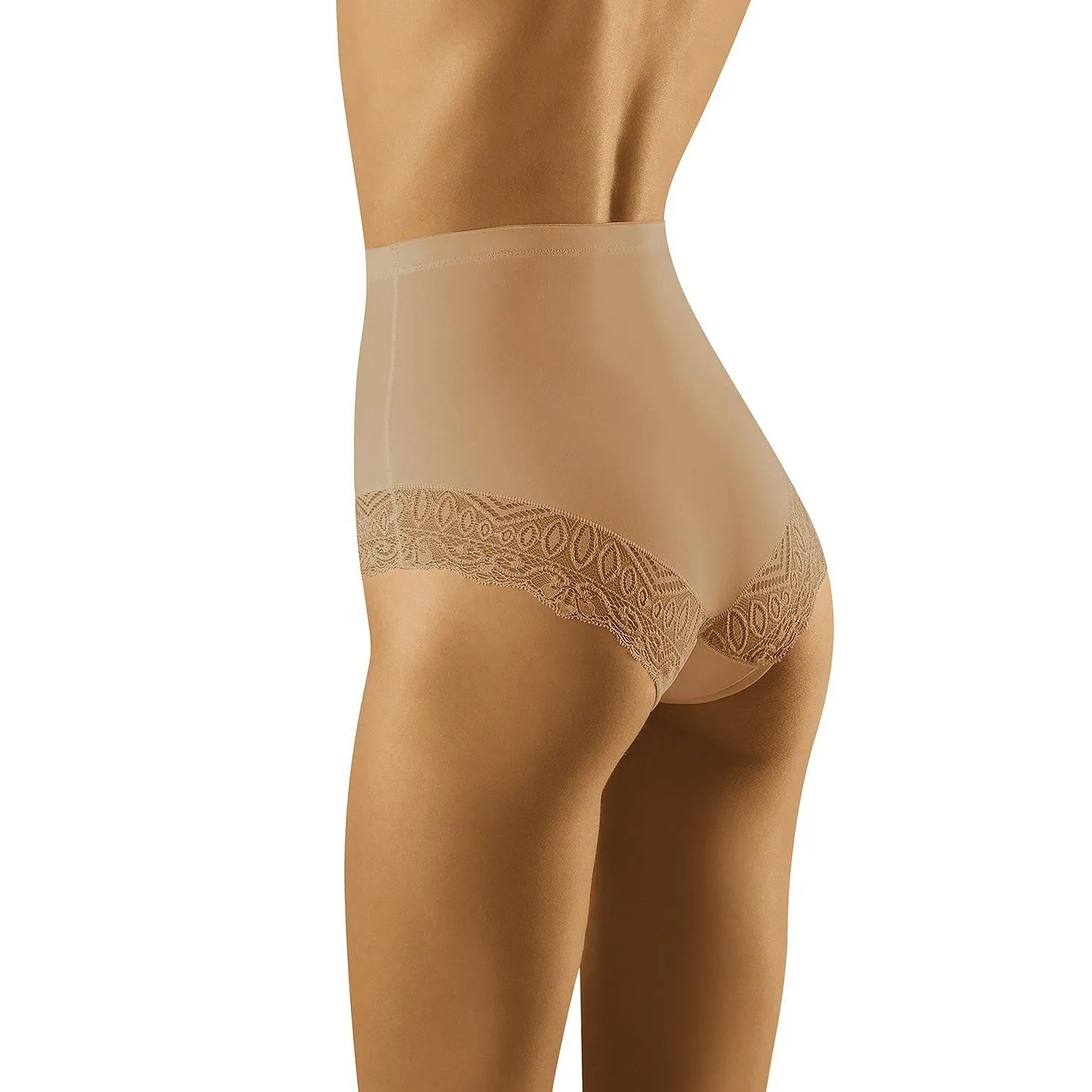 Culotte taille haute beige Wolbar 156585, dentelle élégante, gainante, affine silhouette, lingerie féminine sexy.