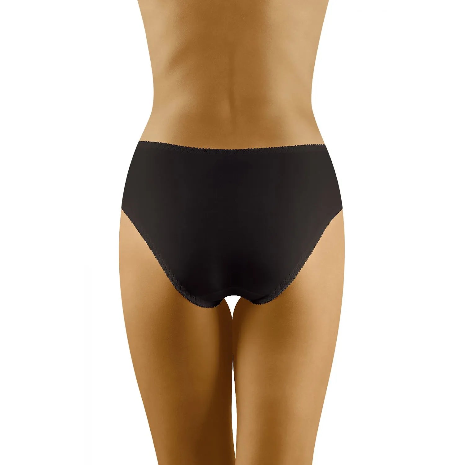 Culotte noire Wolbar 156614 en dentelle et polyamide, coupe bikini, motifs floraux, élégante et confortable.