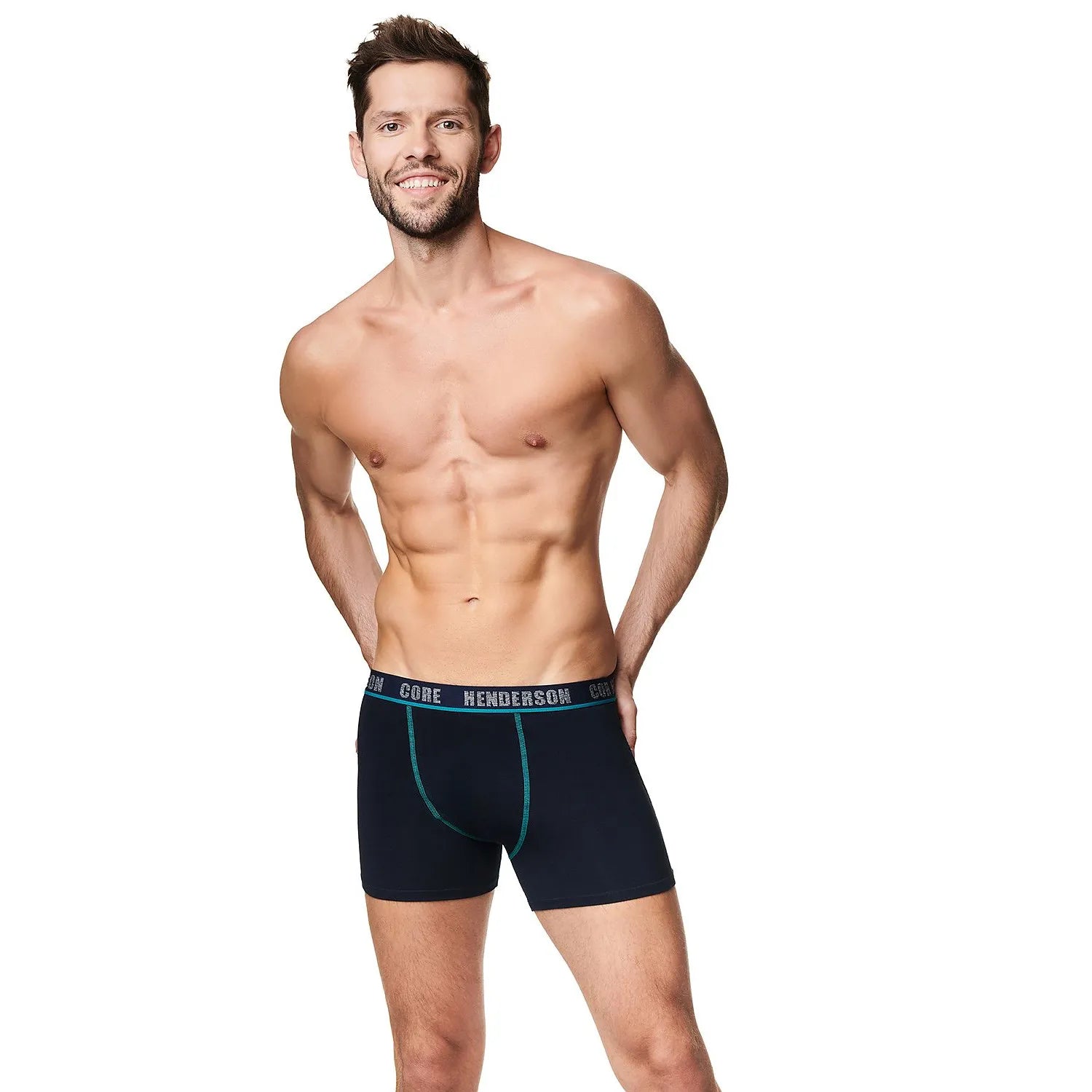 Boxer hommes coupe ajustée coton élasthanne maintien confort noir vert contrasté ceinture élastiquée logo Henderson hypoallergénique respirant doux durable