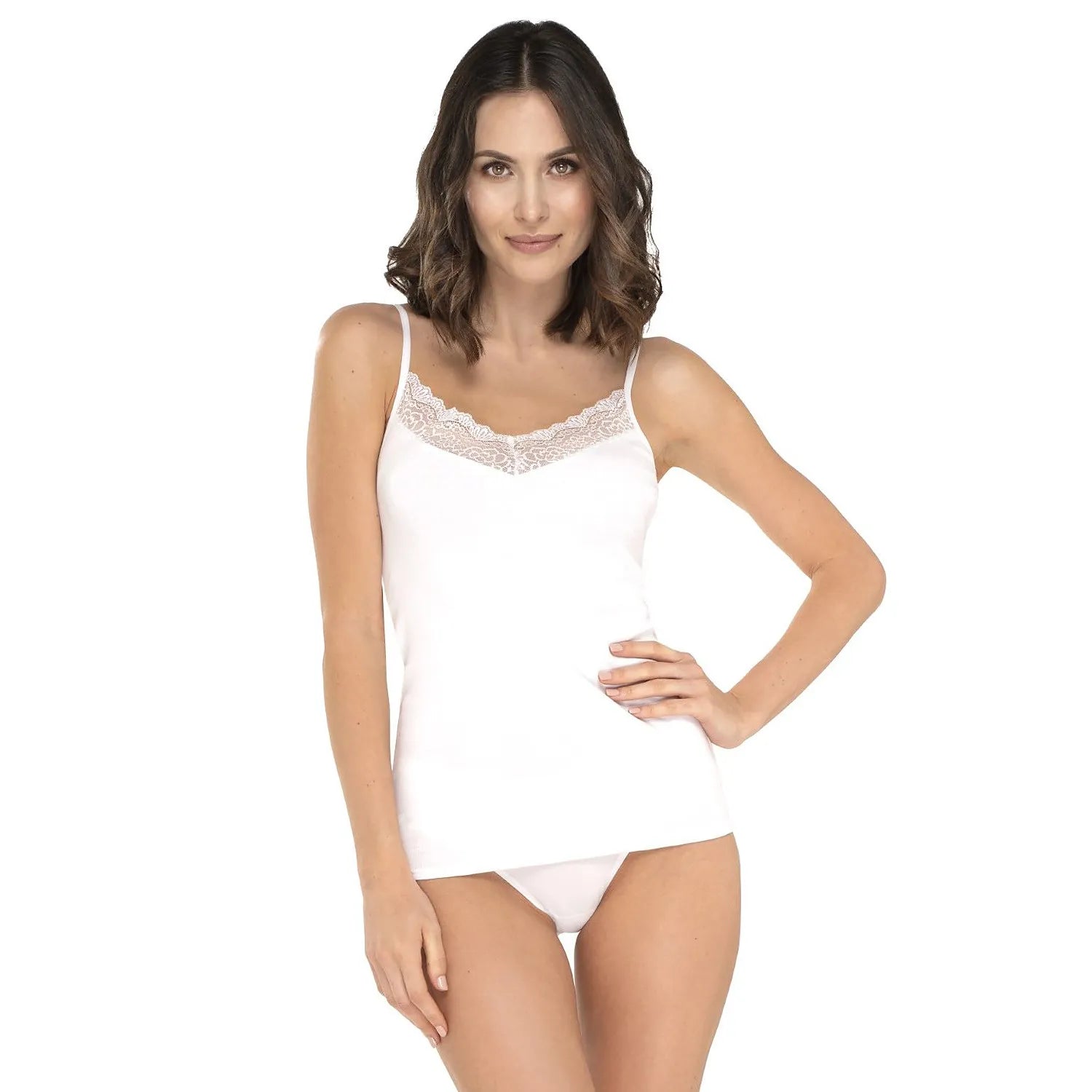 ensemble lingerie élégant confortable coton dentelle ajustable débardeur sans manches culotte bikini maintien bretelles fines doux respirant blanc raffiné
