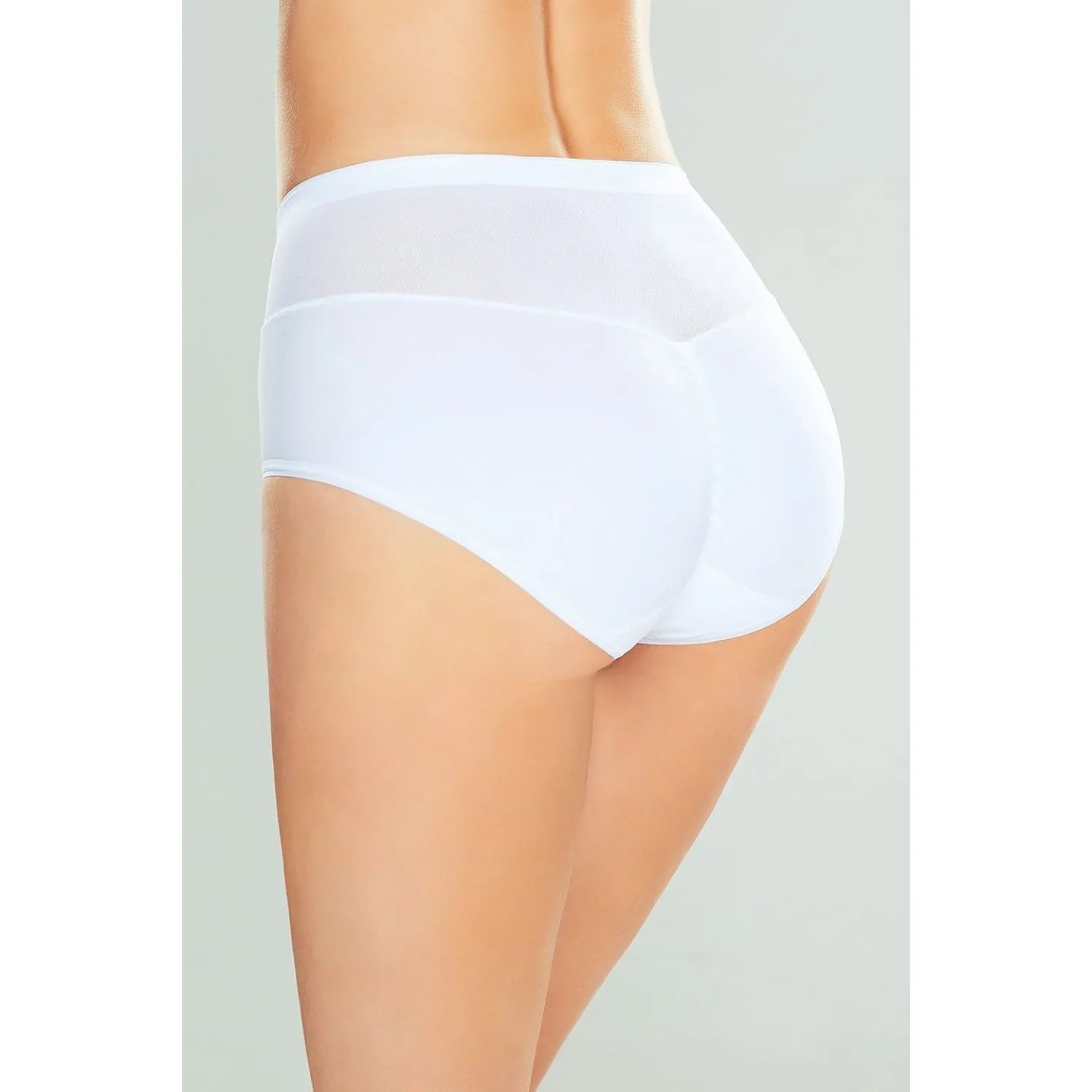 Culotte taille haute blanche en microfibre Eldar, inserts maille latéraux, design épuré, maintien renforcé.