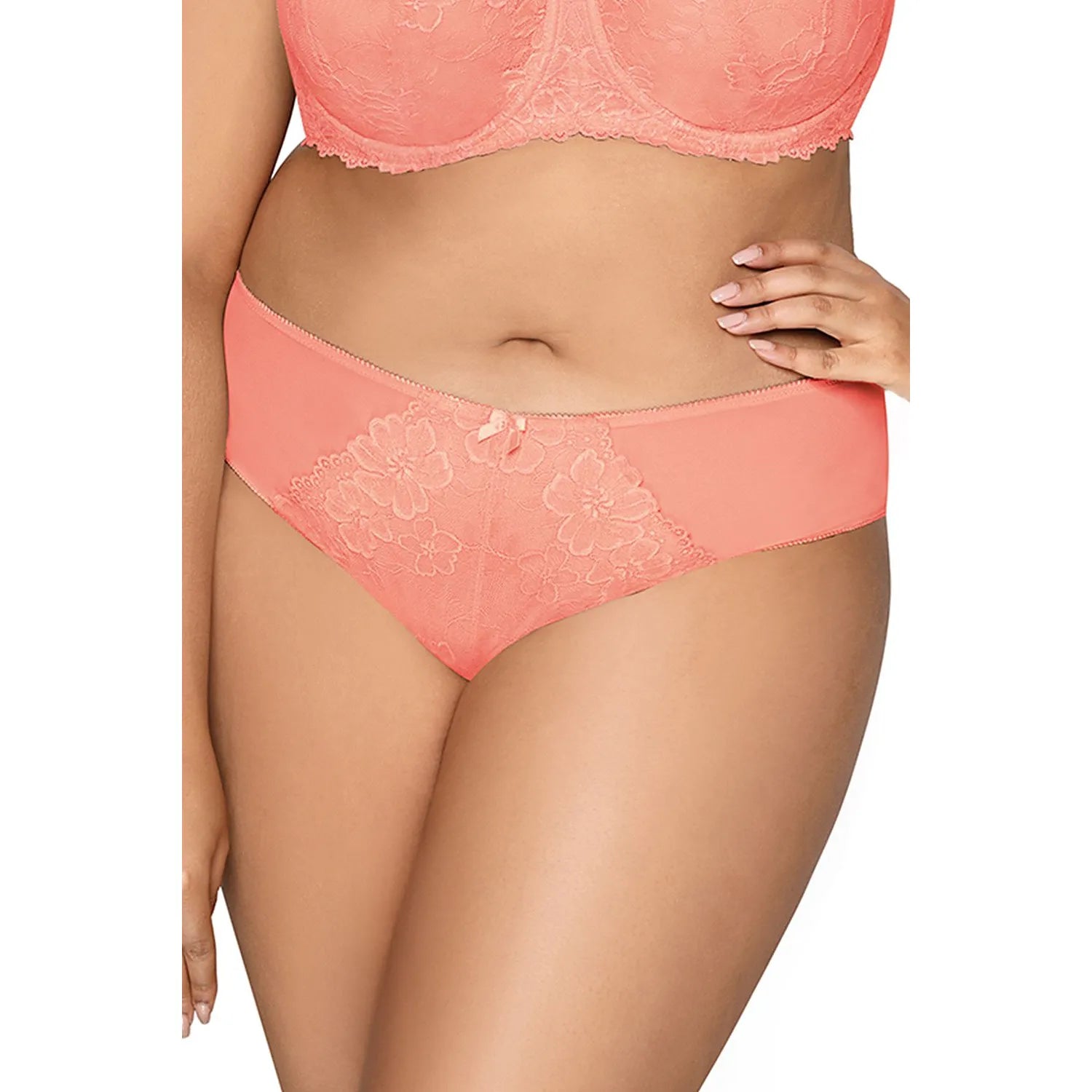 culotte dentelle florale élégante confortable quotidien corail tailles 36 38 40 42 44 nœud avant tulle côtés arrière bords élastiques
