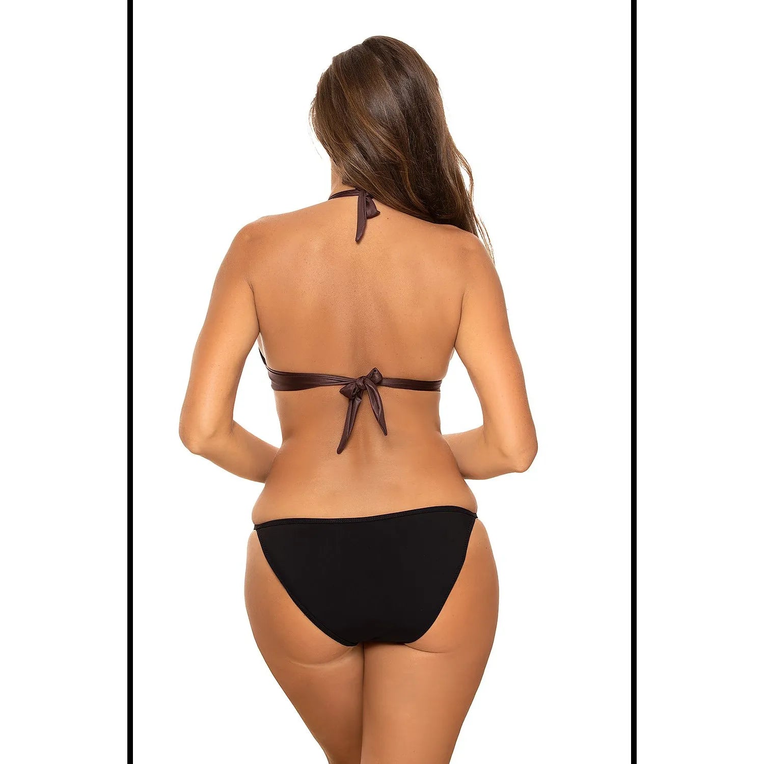 Bikini 3 pièces Marko 165720, couleur marron et noir, effet push-up, tissu italien Carvico Tessuti, vue de dos.