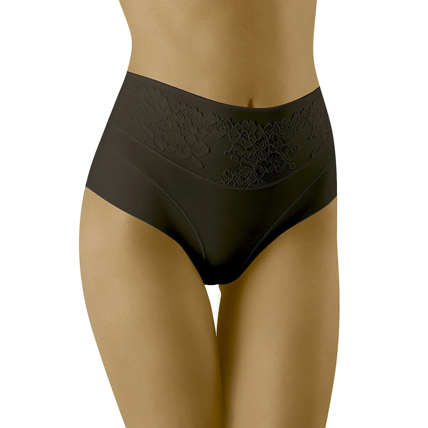 Culotte gainante haute taille dentelle florale microfibre élasthanne polyamide femme silhouette lisse discrète confort sans coutures