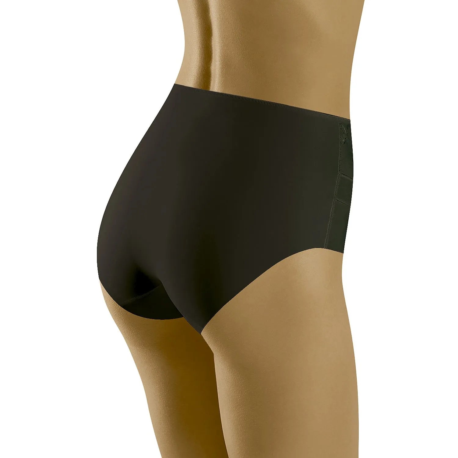 Culotte gainante noire haute taille, dentelle florale, microfibre élasthanne, silhouette lisse, confort sans coutures.