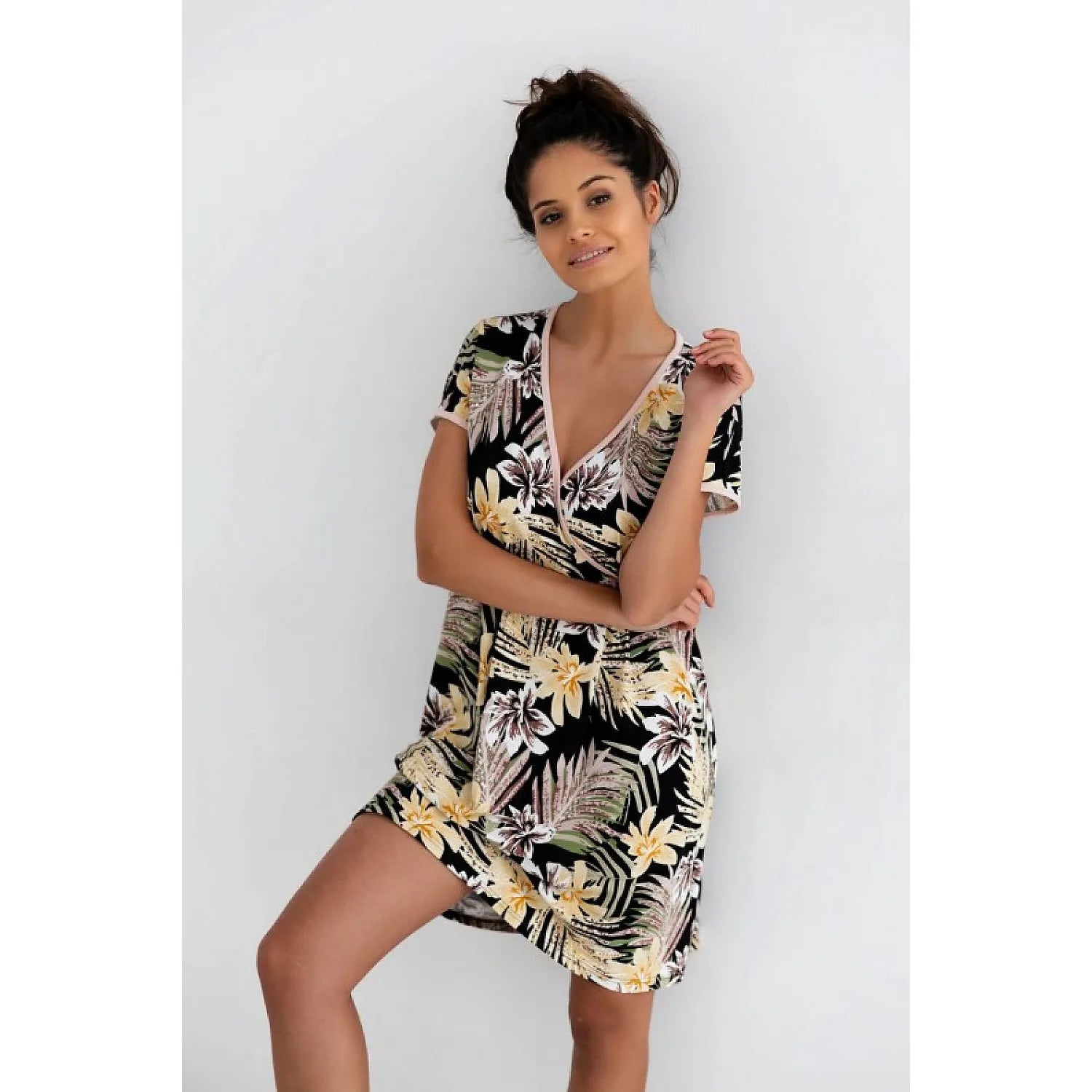 chemise nuit soie viscose élasthanne floral imprimé manches courtes sensuelle élégante sexy confortable extensible pratique allaitement tailles S M L