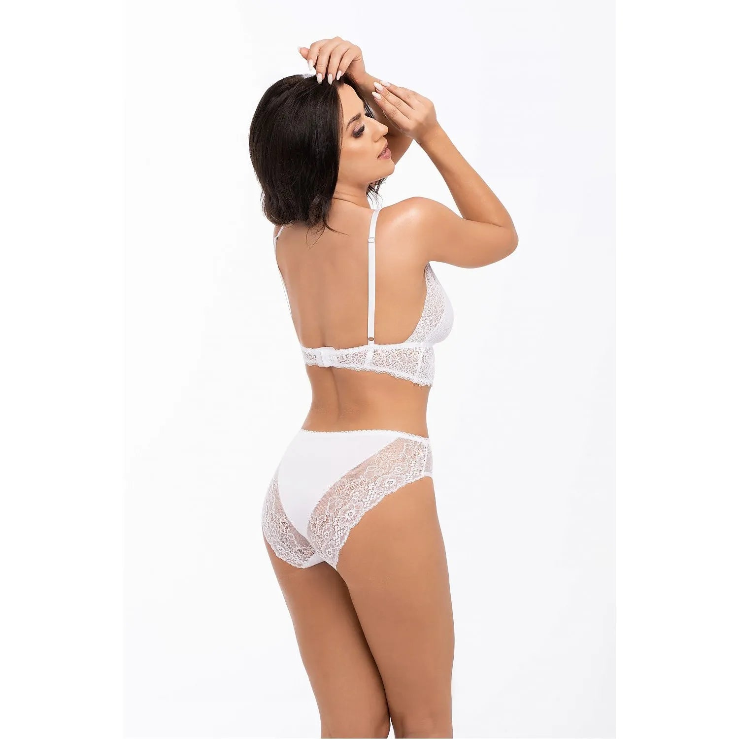 Culottes taille haute blanches en dentelle florale, soutien-gorge bralette assorti, lingerie élégante et confortable Babell.