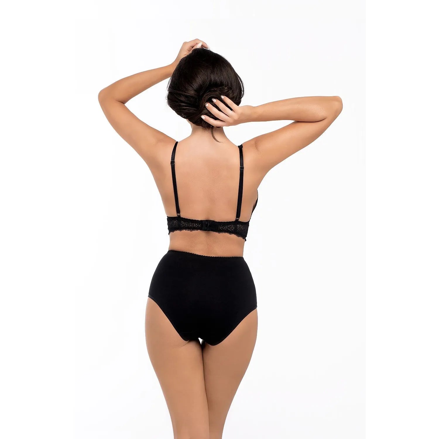 Culottes taille haute Babell 169300 en dentelle noire, élégantes et confortables, vue arrière sur mannequin.