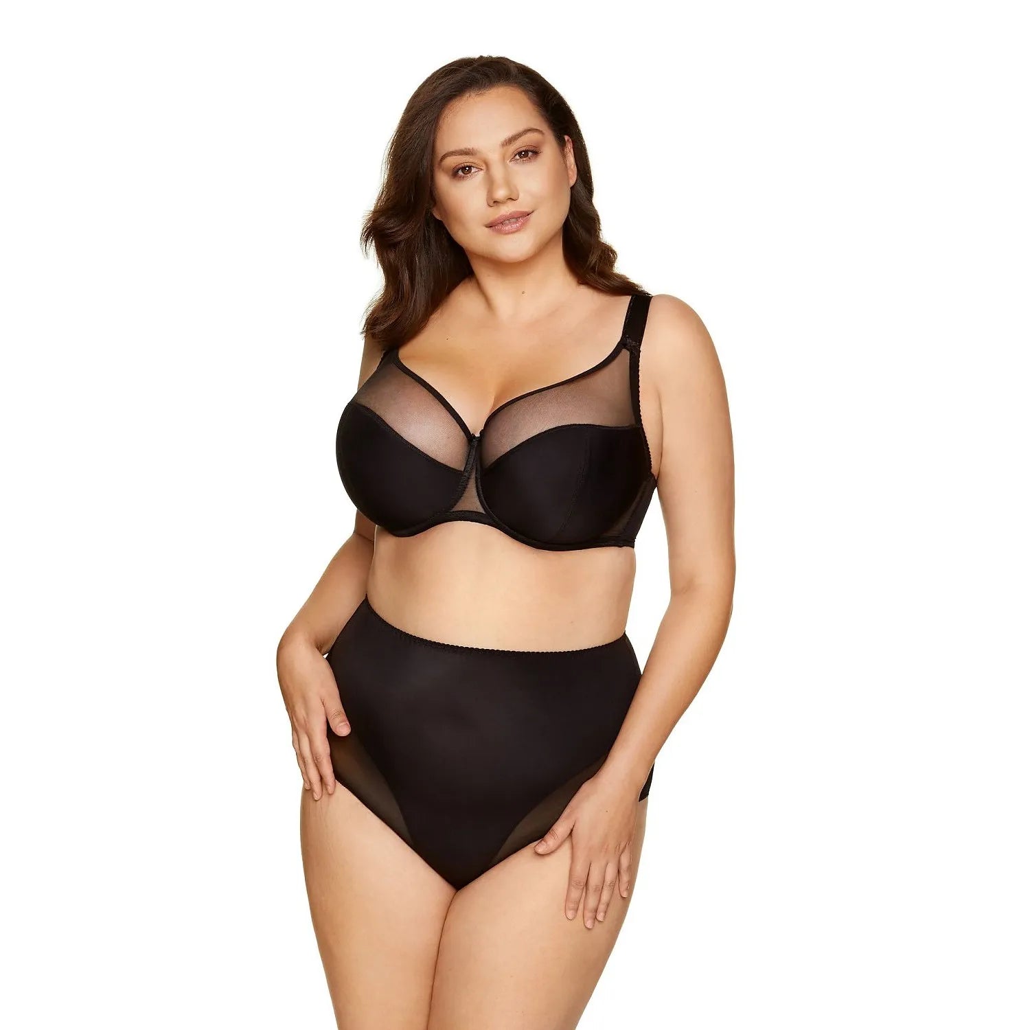 Culotte taille haute Gorteks 170783 en microfibre tricotée avec panneaux en maille transparente, élégante et confortable.