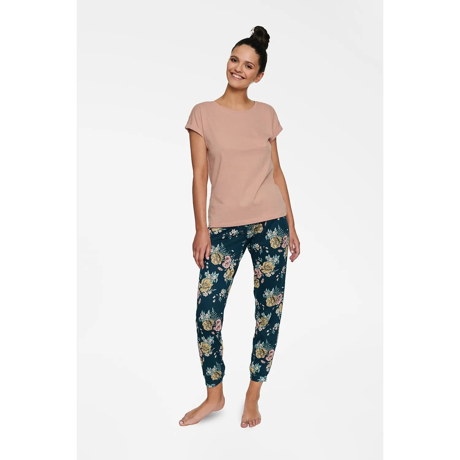ensemble pyjama femme élégant Henderson HILLY trois pièces motif floral couleurs pastel confortable coton polyester taille élastique respirant