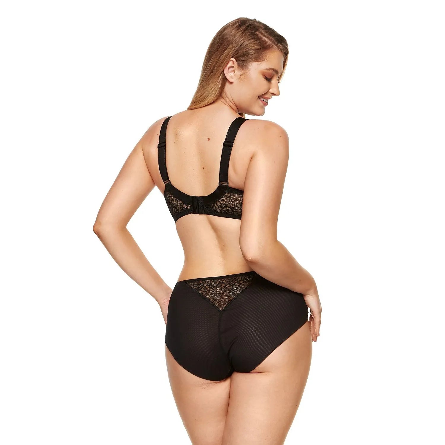 Culottes Gorteks noires en tulle et tissu plissé à motifs orientaux, taille haute, élégantes et confortables.
