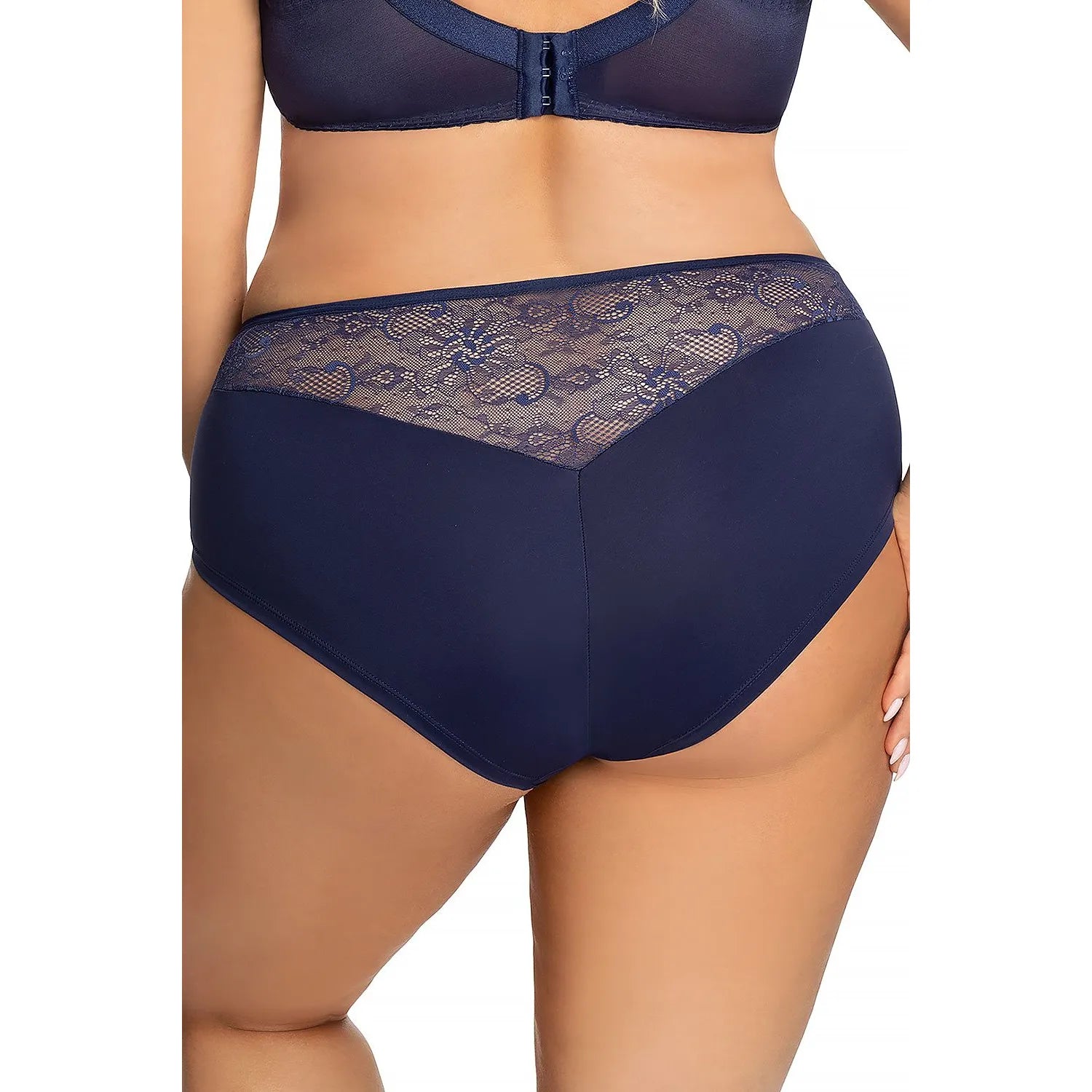 Culotte taille haute en dentelle florale bleue Gorsenia, microfibre élastique, lingerie féminine élégante et confortable.