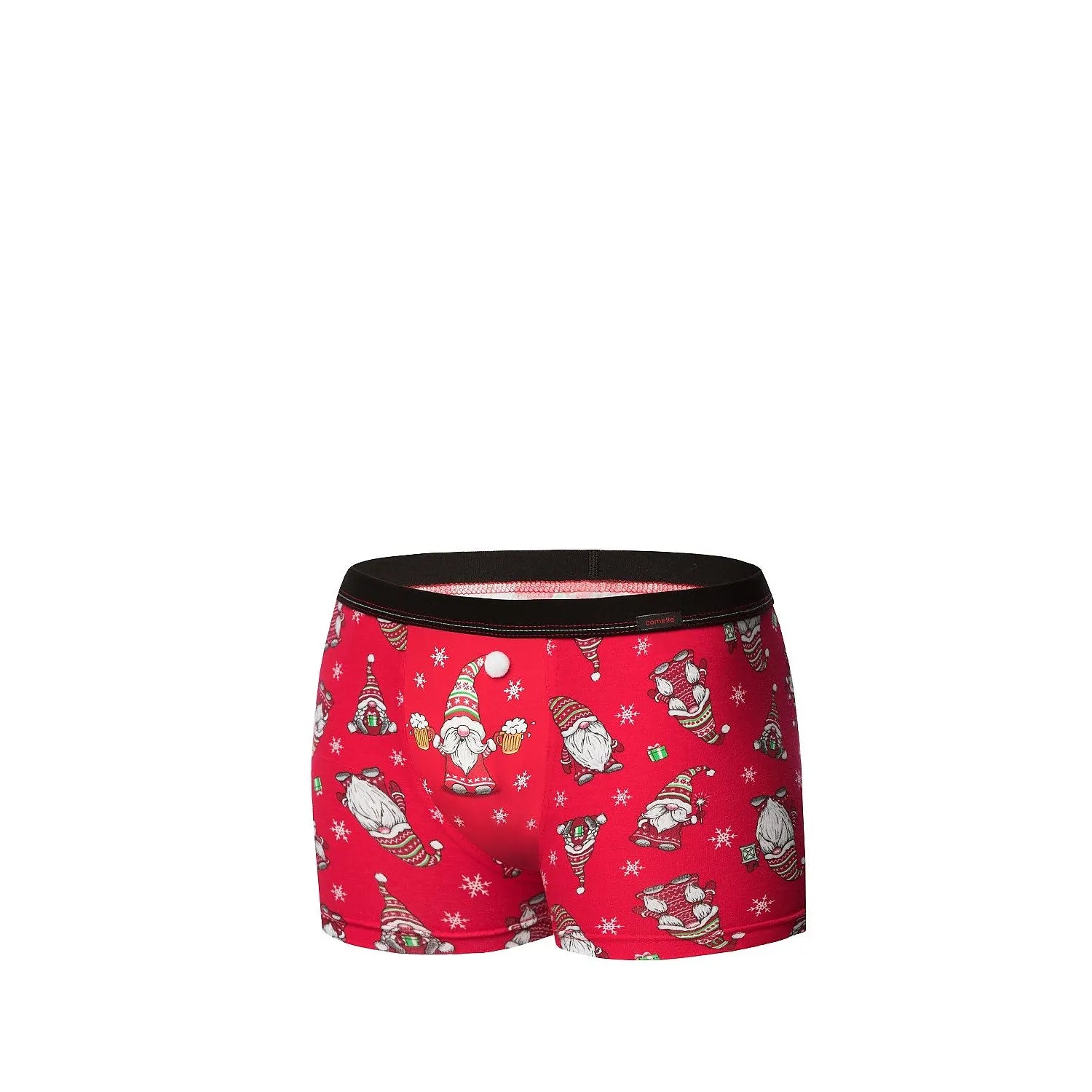 boxer coton élasthanne hommes festif Noël gnomes flocons rouge ceinture noire ajusté confortable coutures plates extensible cadeau emballé