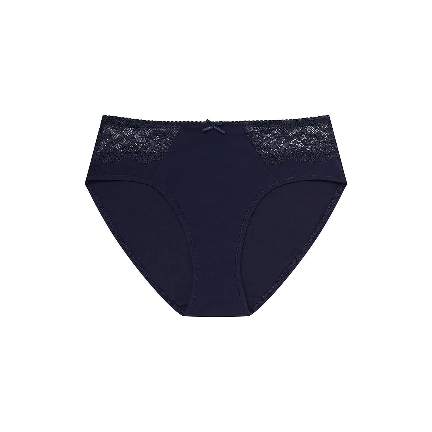 Culotte taille haute bleu marine en dentelle et coton, motif floral, nœud discret, confort respirant, Hally Henderson.