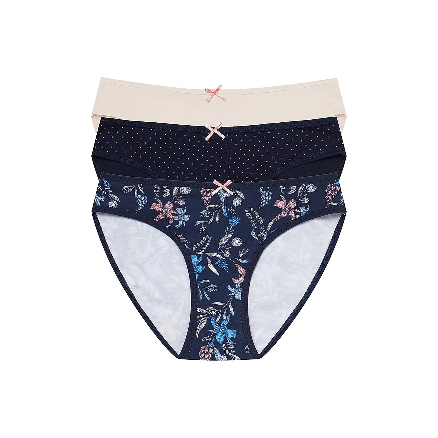 Ensemble de culottes féminines confortables design élégant coton élasthanne tailles S M L motifs variés nœuds discrets lingerie quotidienne intime