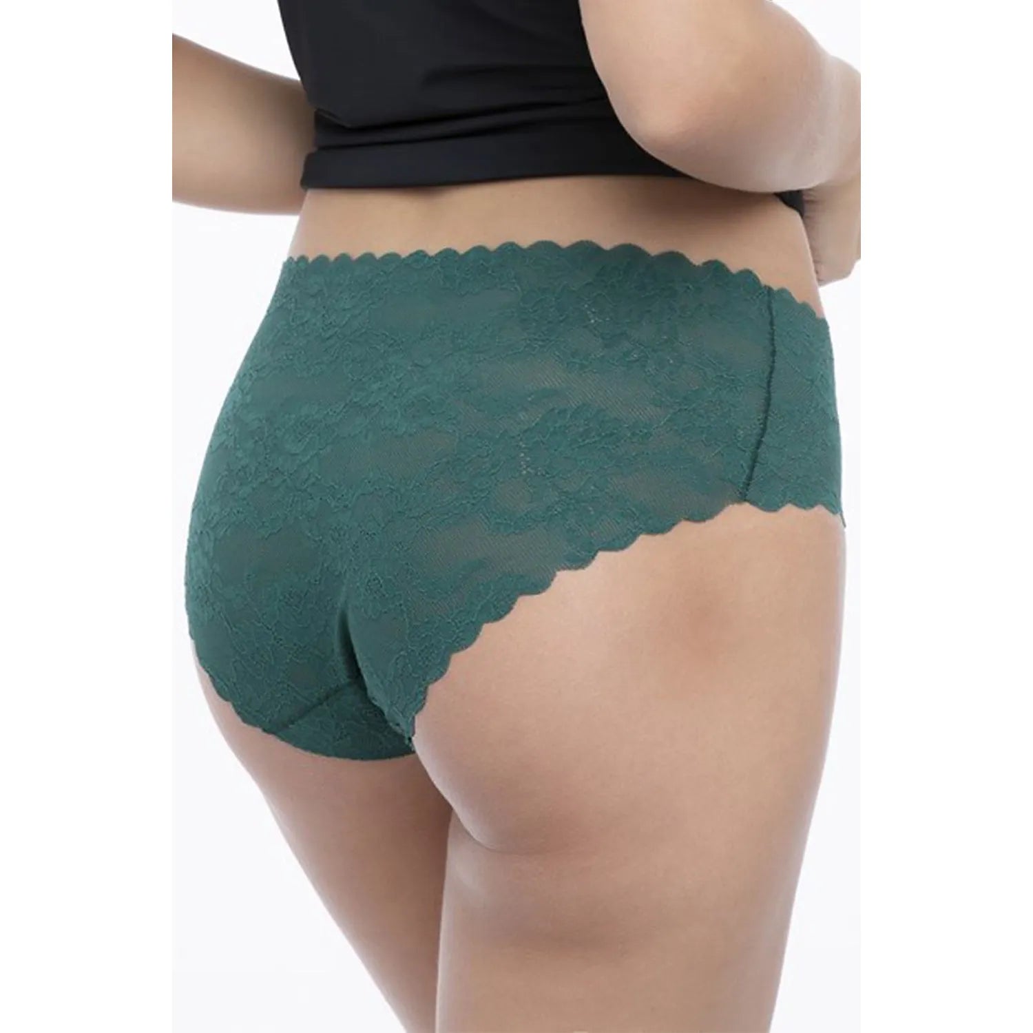 Culotte dentelle émeraude Julimex 176287, taille basse, bordures festonnées, effet évasé, lingerie féminine élégante.