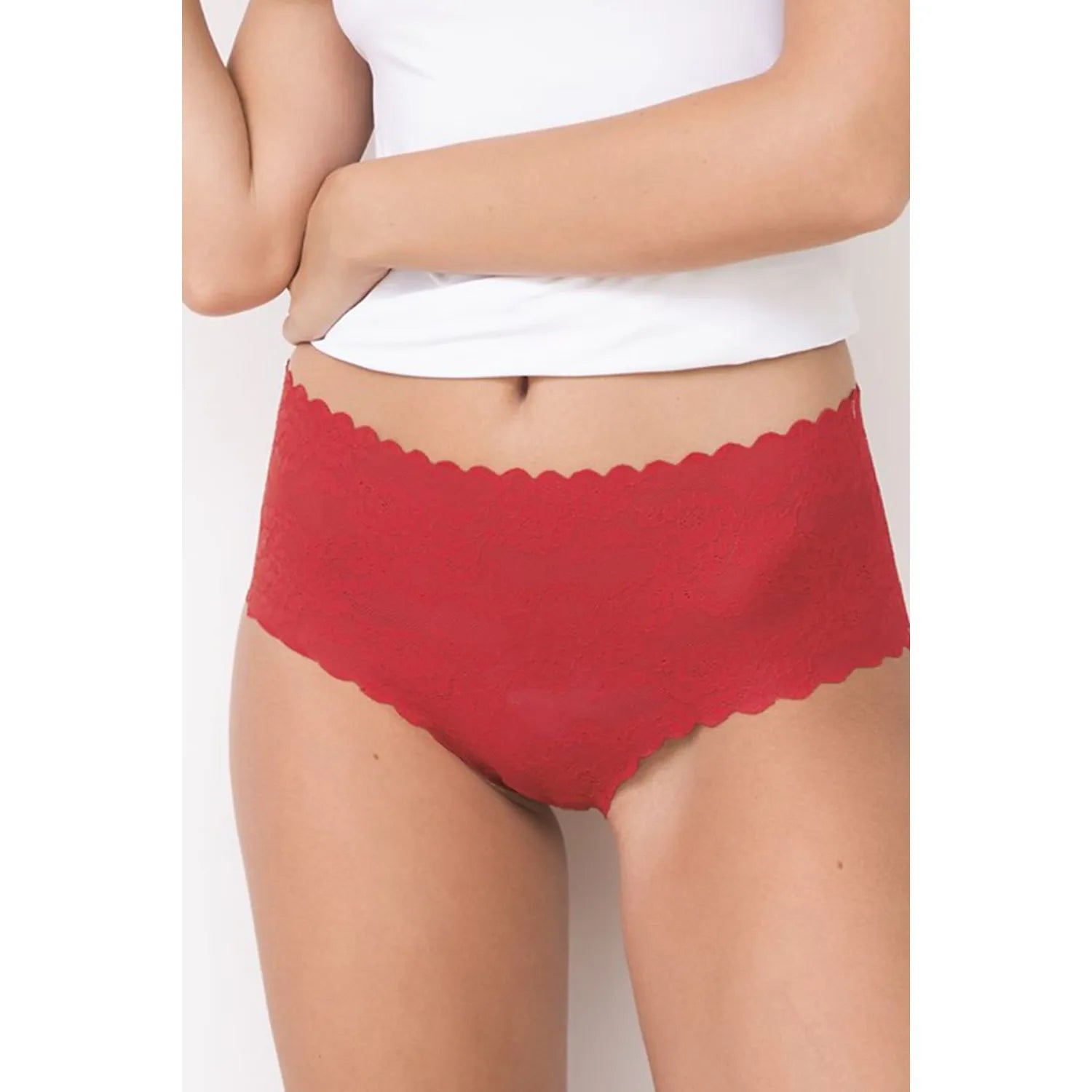 Culottes en dentelle rouge Julimex modèle 176288 taille haute floral confort sans coutures femme lingerie élégante