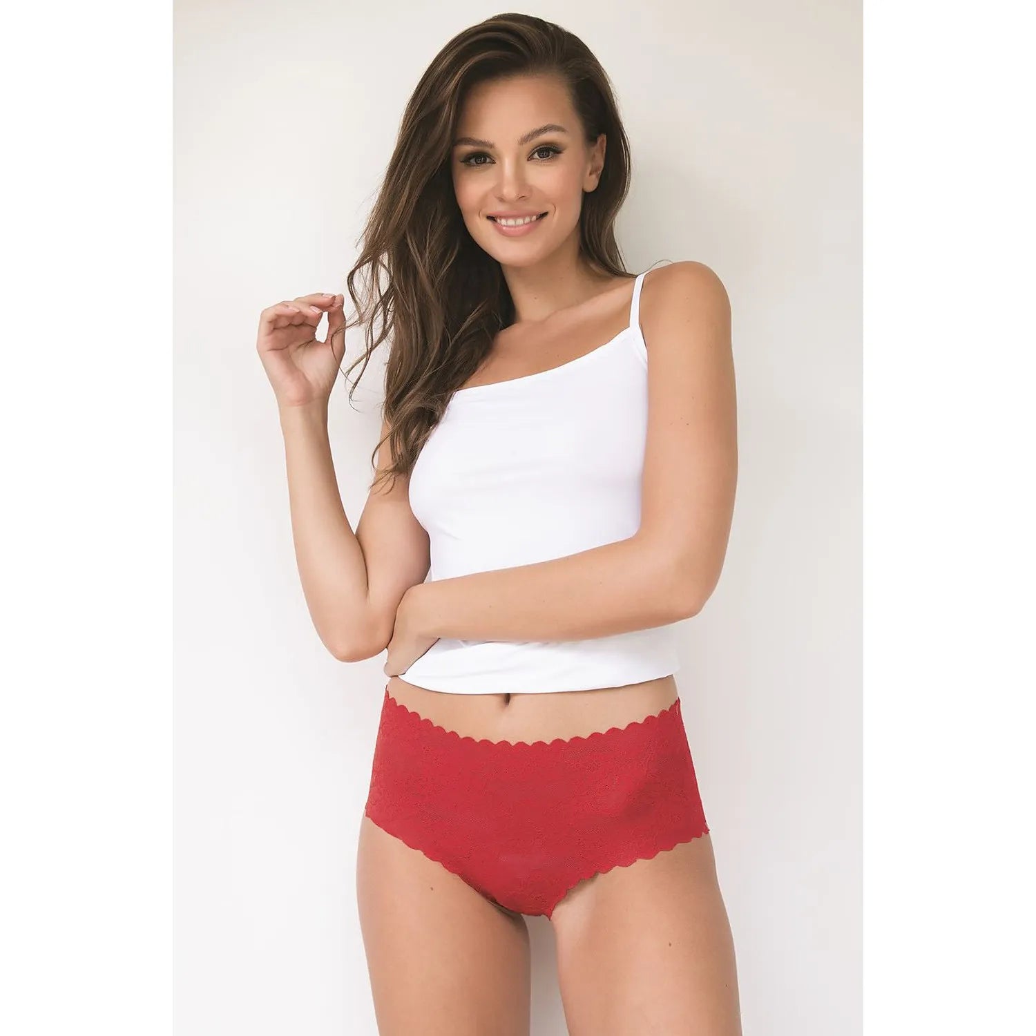 Culottes en dentelle rouge Julimex 176288, taille haute, motif floral, confort sans coutures, lingerie élégante femme.