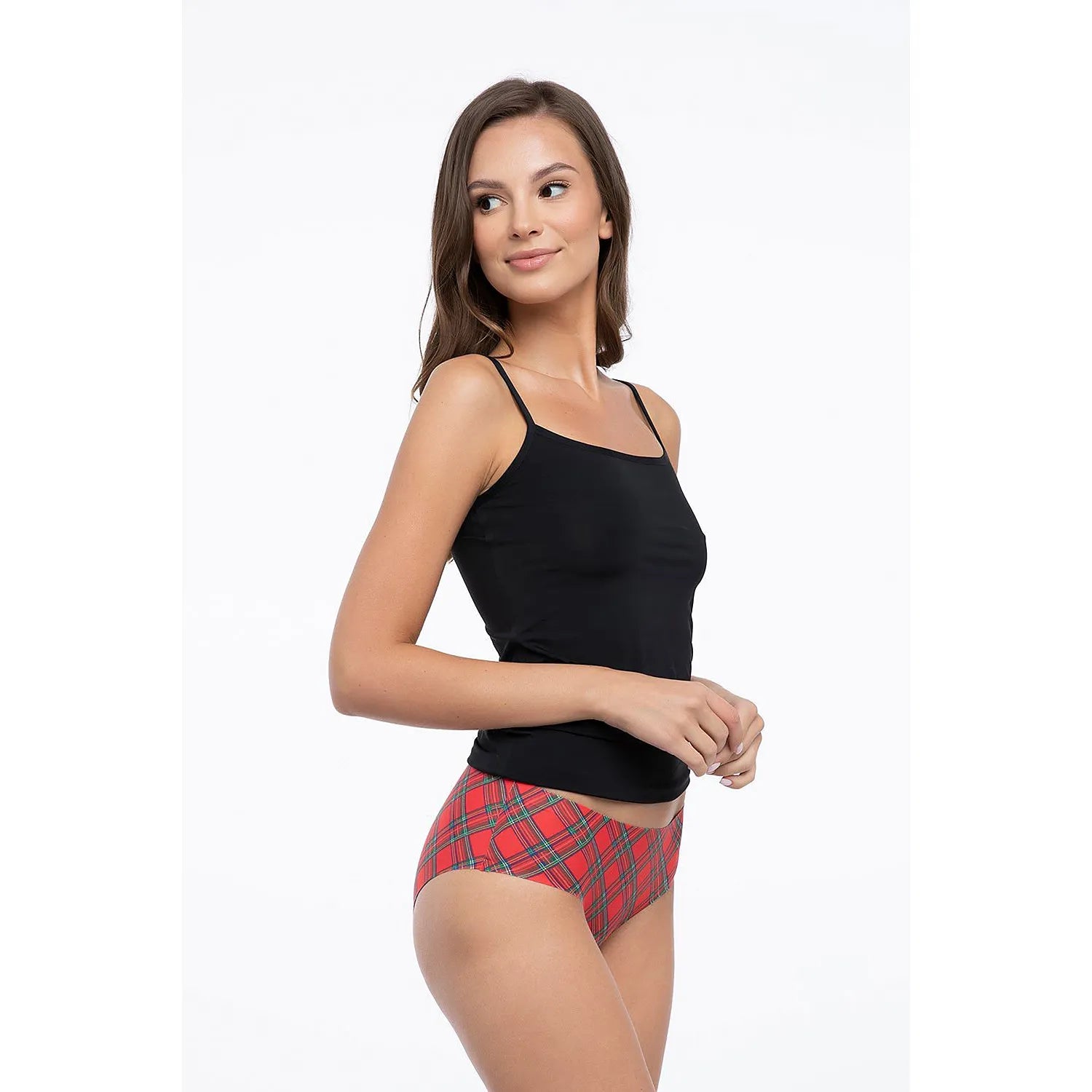 Culottes JULIMEX 176283 lingerie femme motif écossais carreaux rouge noir coton élasthanne confort invisible bords sans couture insert coton taille L