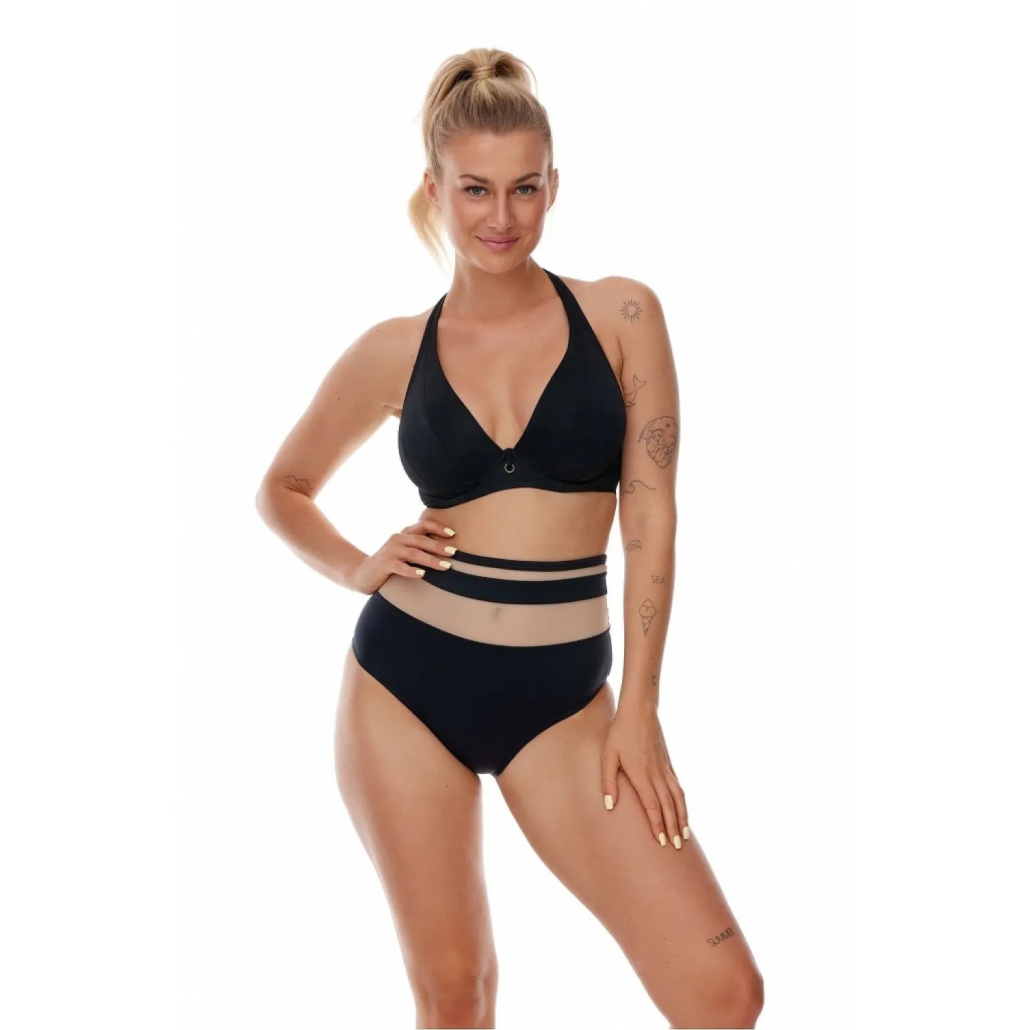 Culottes nageur Lupo Line 177857 Taille haute microfibre maille transparente soutien-gorge bretelles larges design moderne