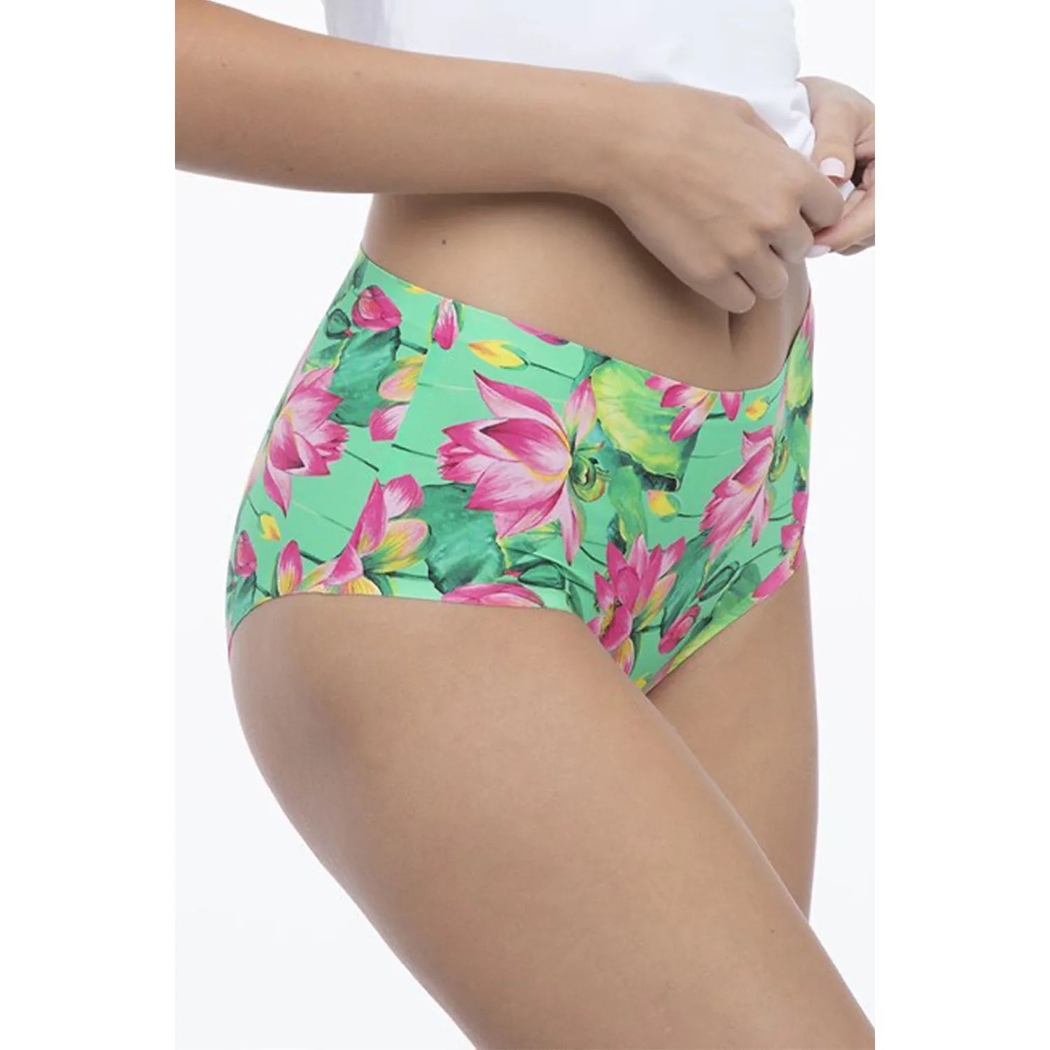 Culotte taille haute Julimex Lotus floral vert rose jaune lingerie féminine été printemps haute qualité motifs tropicaux