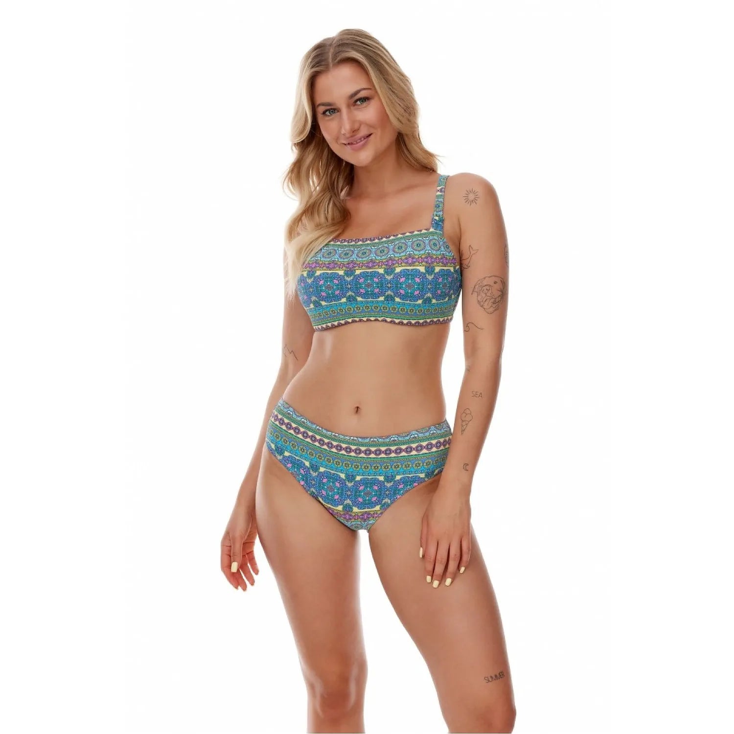 culottes nageur Lupo Line taille haute maille imprimée dorée élasthanne polyamide cordon fantaisie ornements dorés maintien confort respirante estivale