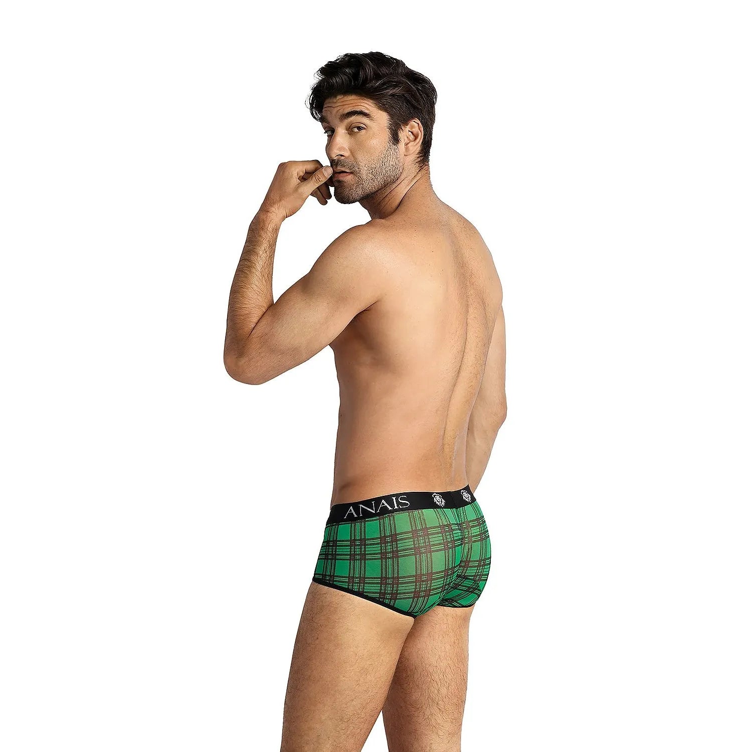 Boxer homme Anais 181797 tartan vert noir, taille élastique, ajustement parfait, confort optimal, lingerie moderne.