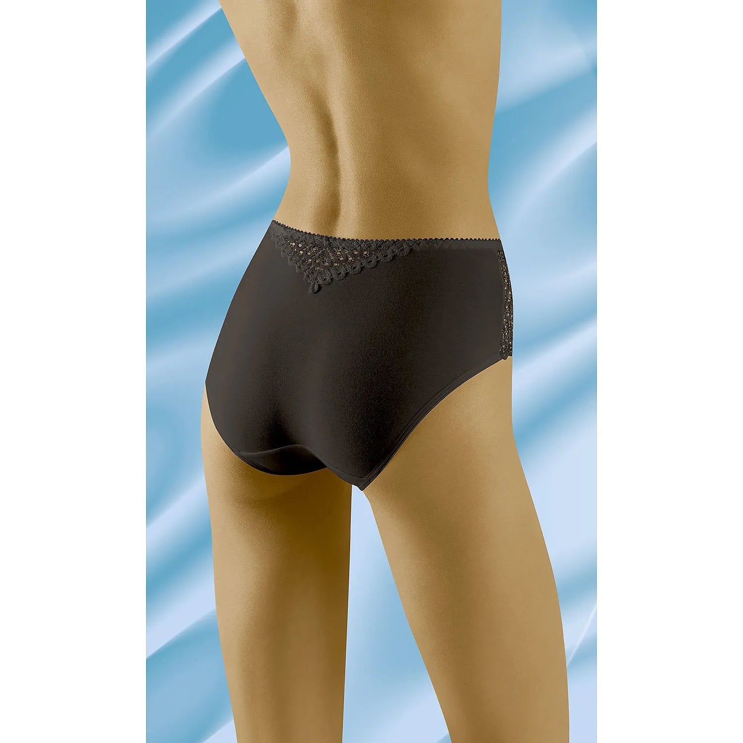 Culotte taille haute noire en dentelle, élégante et confortable, avec détails raffinés, coton élasthanne respirant.