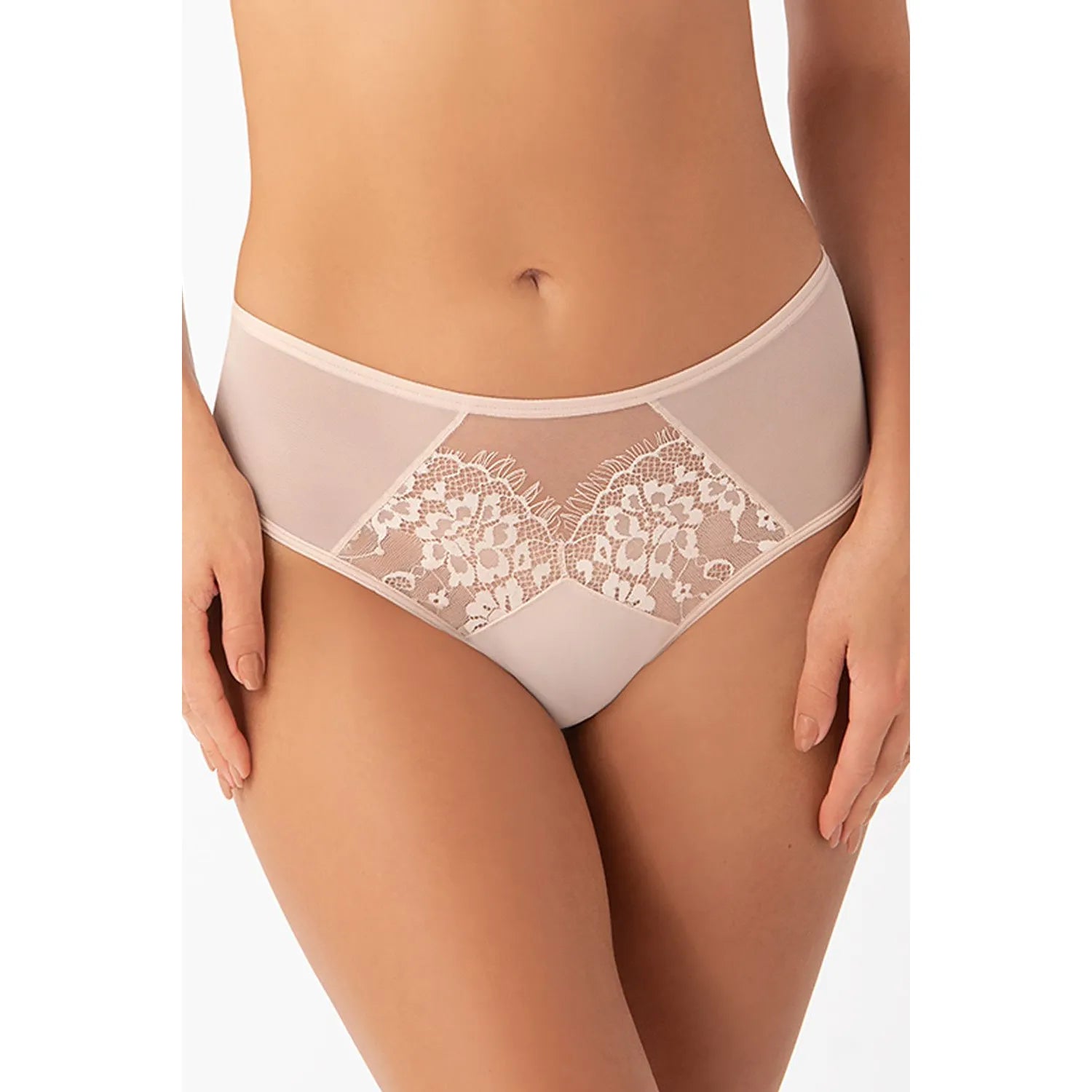 Culotte brésilienne dentelle florale Gorsenia lingerie sensuelle élégante confortable quotidien maille transparente extensible maintien discrète couleur chair pâle
