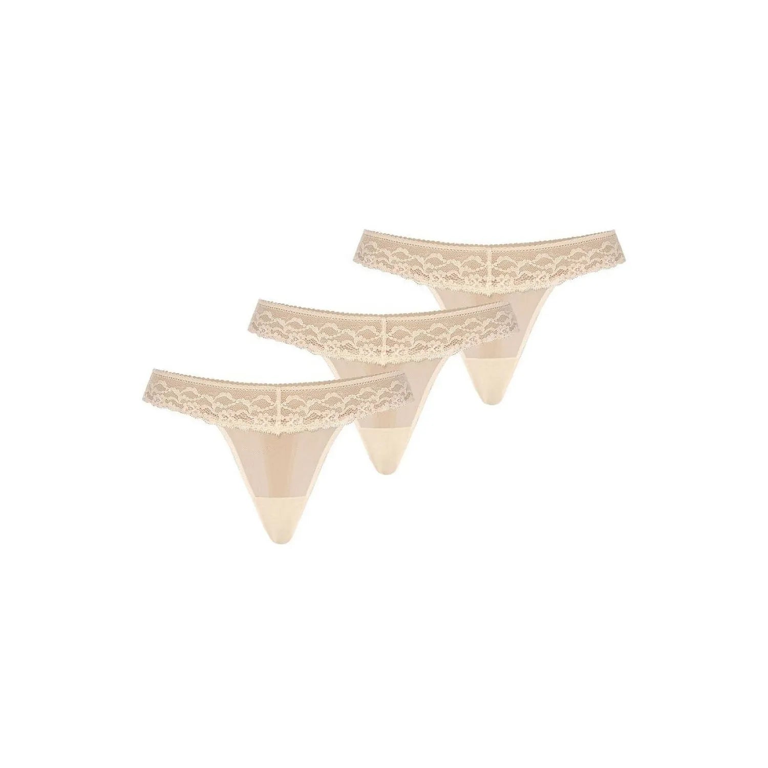 Ensemble de strings sexy en dentelle beige Teyli 182827 maille délicate taille basse lingerie féminine discrète sous vêtements blancs