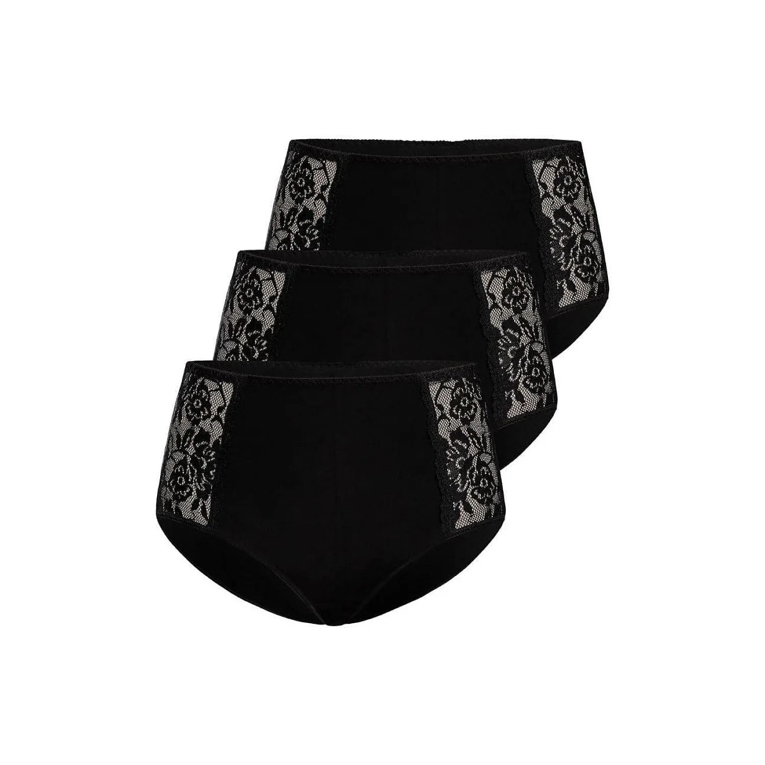 ensemble culottes dentelle noire taille haute lot trois coton elasthanne élastique inserts latéraux floraux coutures discrètes maintien confort