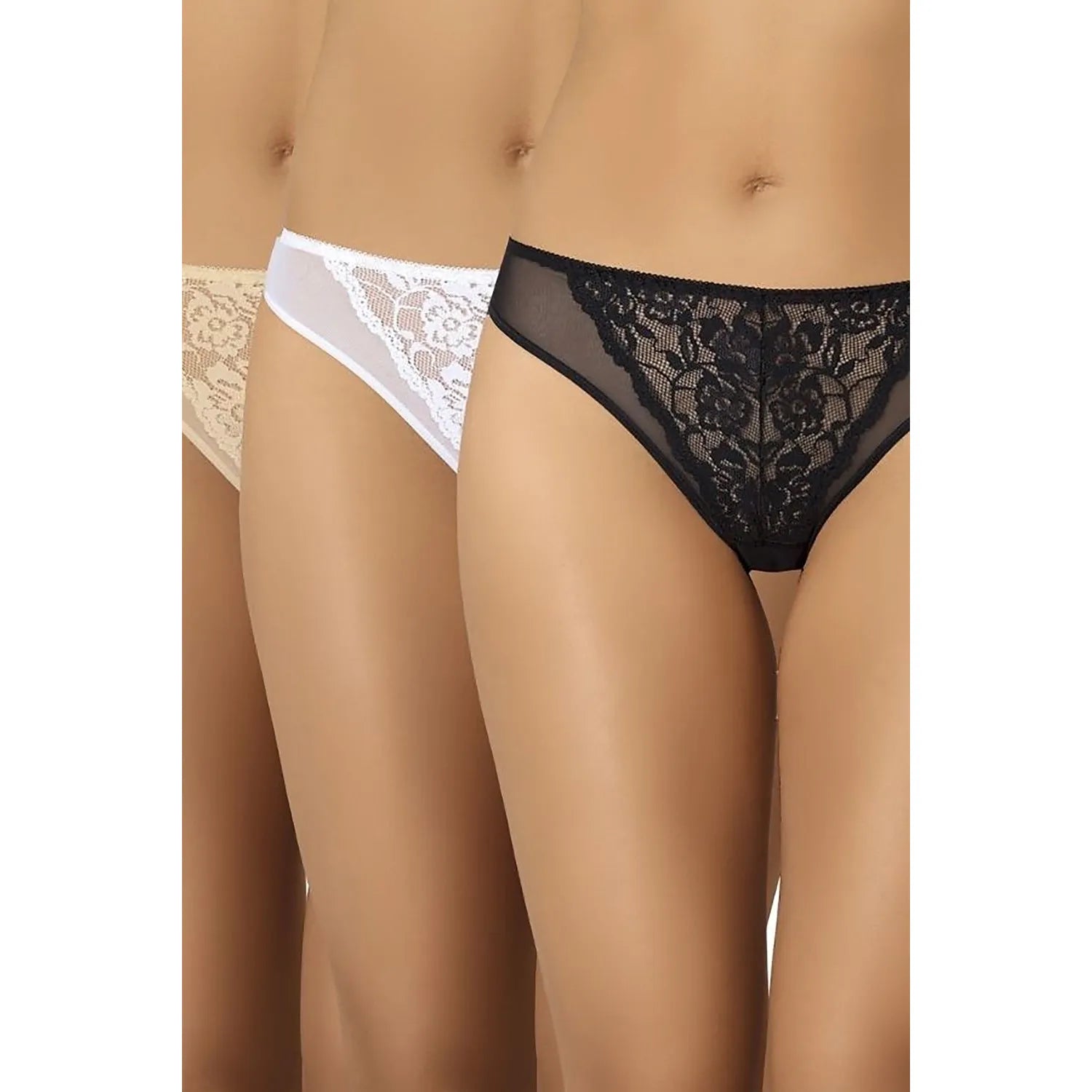 Ensemble de 3 culottes en dentelle Model 182901 Teyli taille basse motif floral sexy lingerie féminine confortable coton doublure