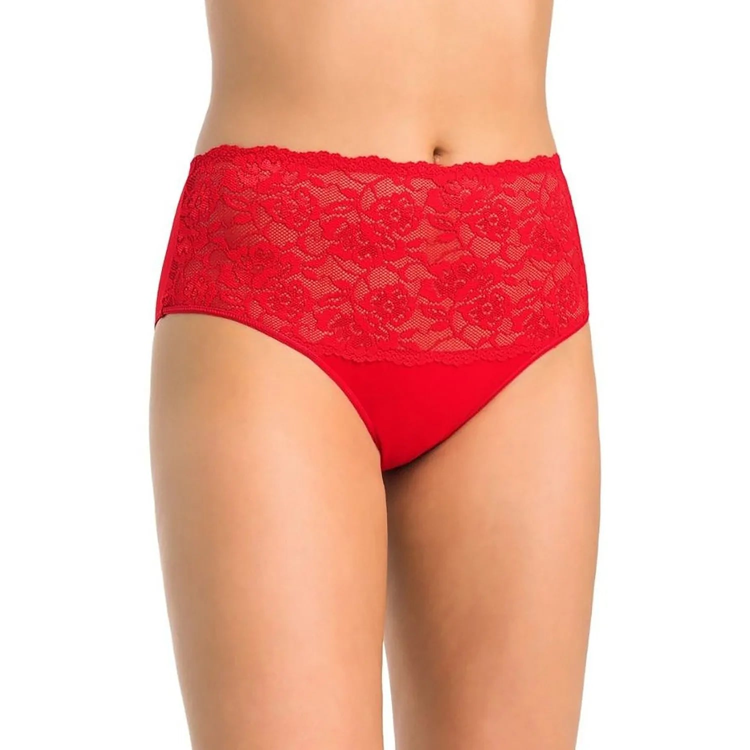 Culotte rouge en dentelle florale, taille haute, élégante et confortable, coton élasthanne, doublure intime, lingerie femme.