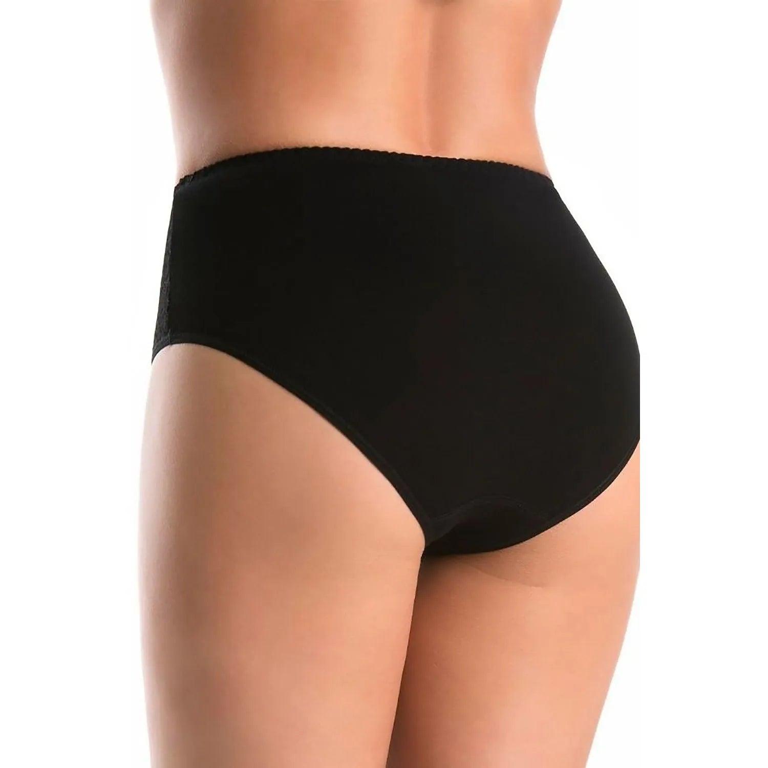 Culotte taille haute en dentelle noire à motif floral, élégante et confortable, pour femme, vue arrière.