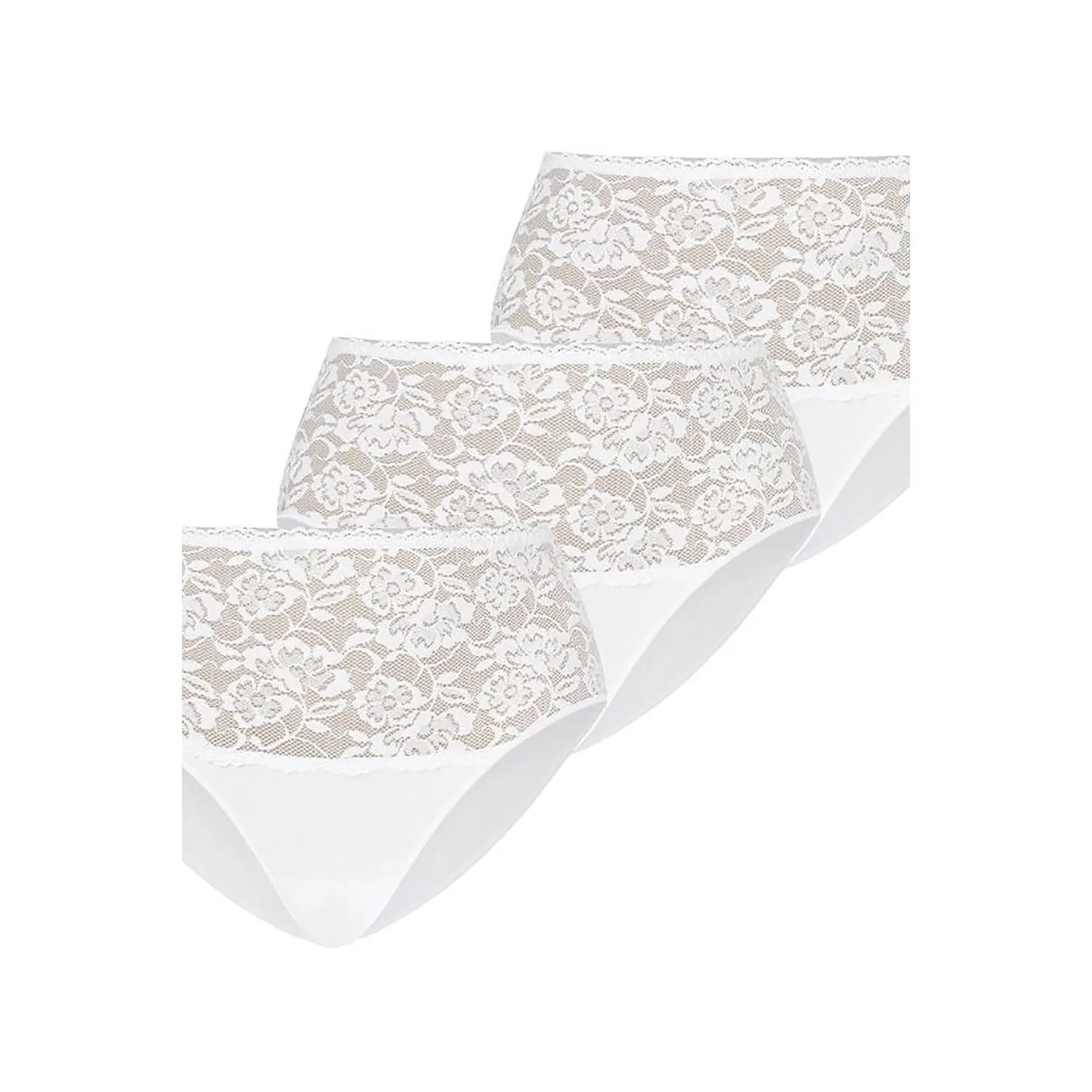 Ensemble de 3 culottes en dentelle Taille haute Finitions élastiques Motifs floraux Lingerie féminine Confort Taille Hanche Matériaux doux
