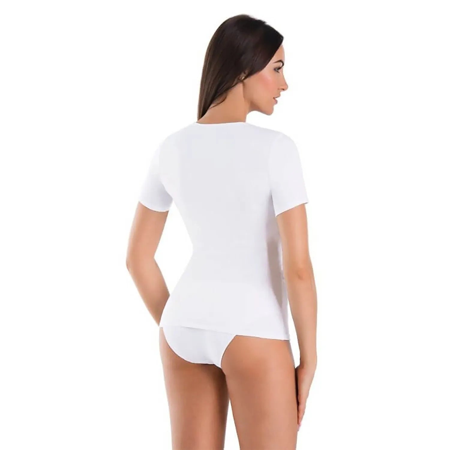 Ensemble lingerie blanche femme, t-shirt V-neck manches courtes et culotte classique, coton microfibre stretch.