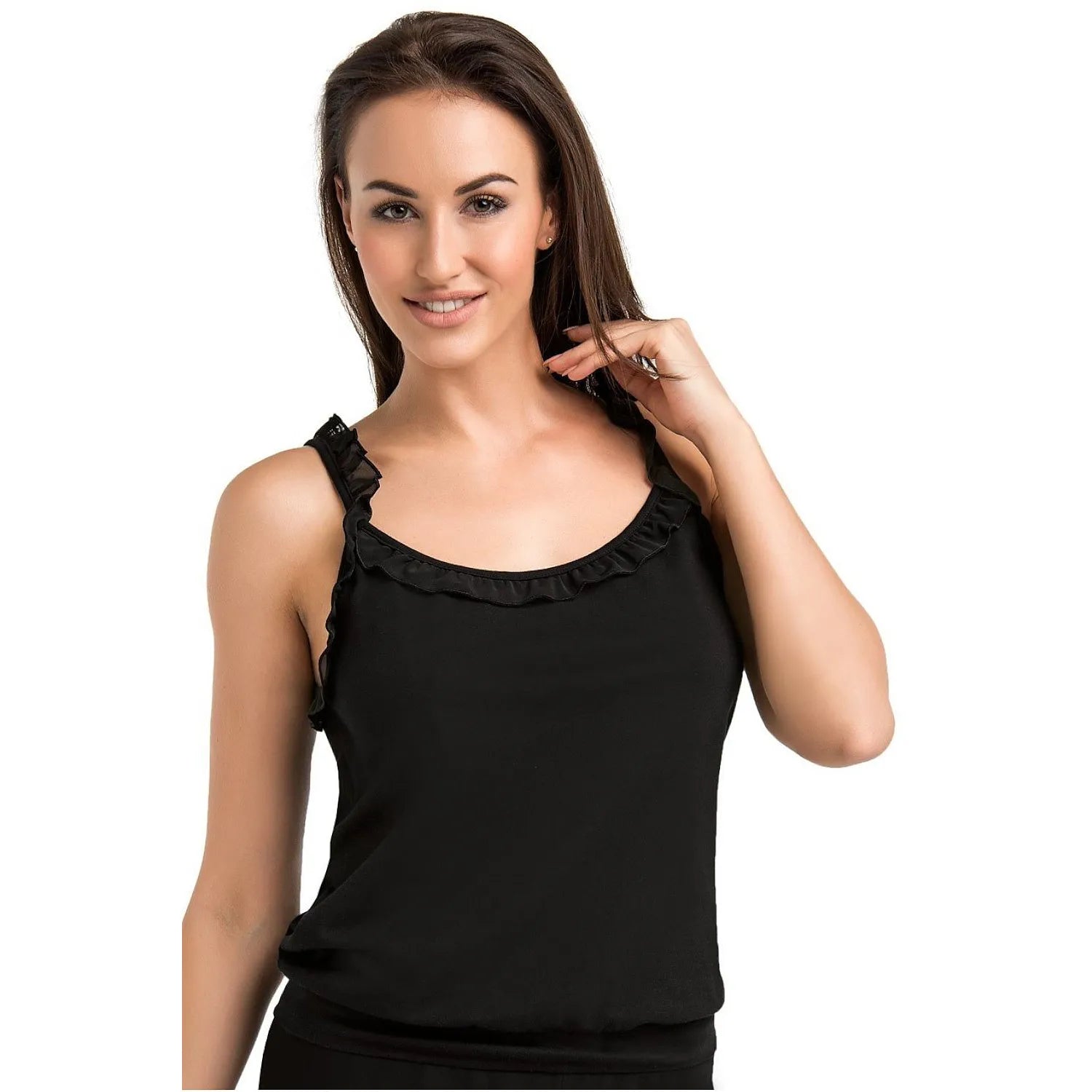 chemise nuit élégante noire femme coton doux extensible respirant coupe ajustée volants bretelles col rond ourlet large lingerie intime confortable