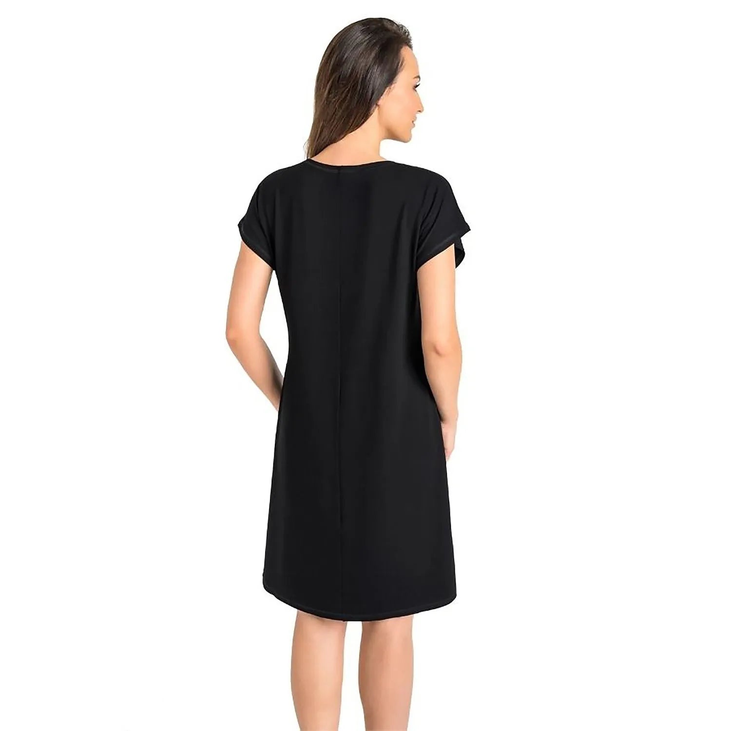 Chemise de nuit noire en viscose, manches courtes raglan, modèle Teyli 183084, confort et élégance pour femme.