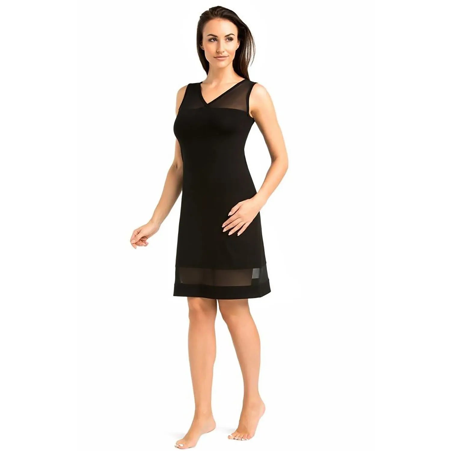 Chemise de nuit élégante noire maille V-neck A-shape viscose model 183148 Teyli femmes toutes tailles