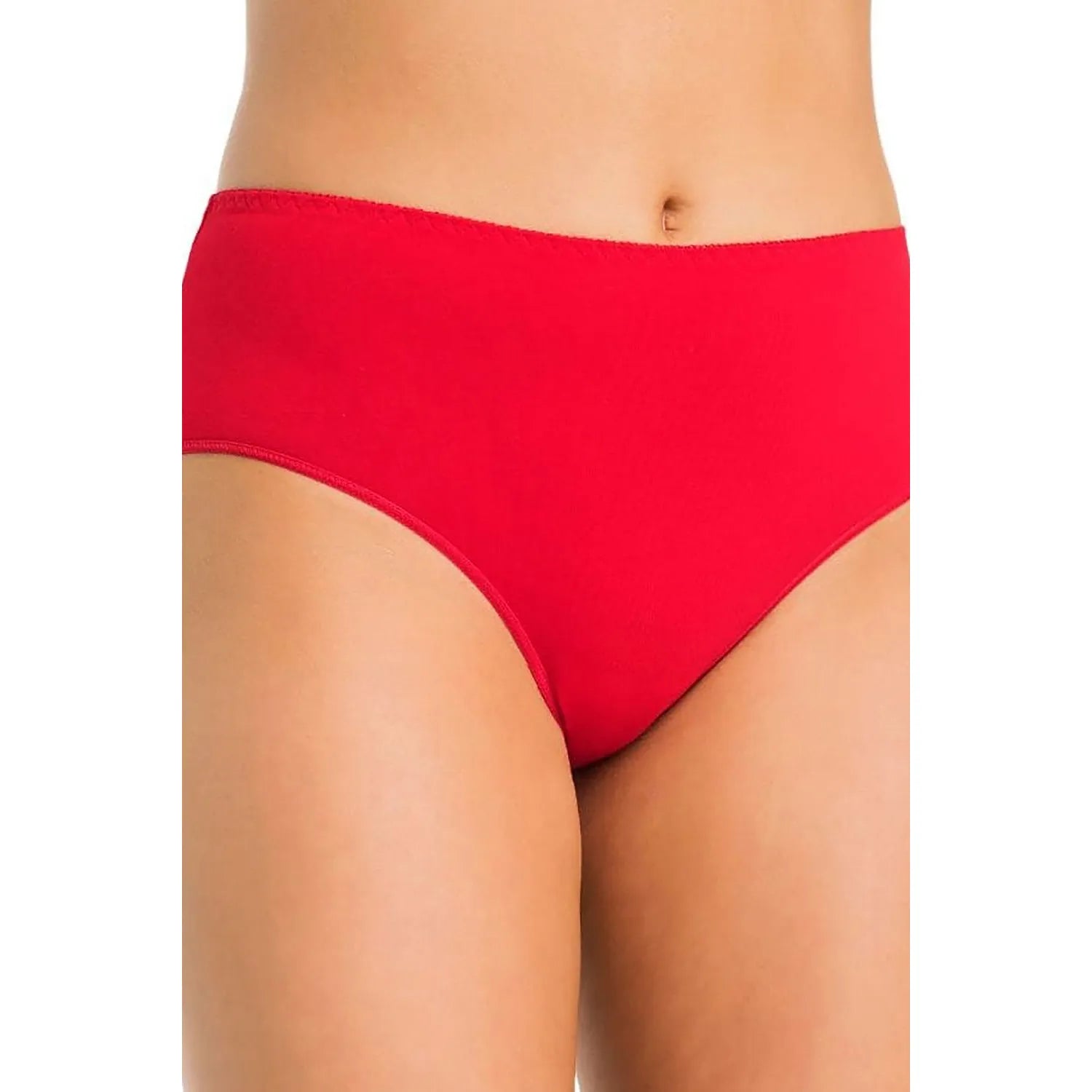 Culotte rouge taille haute en coton, design épuré, soutien abdominal, silhouette allongée, lingerie féminine élégante.