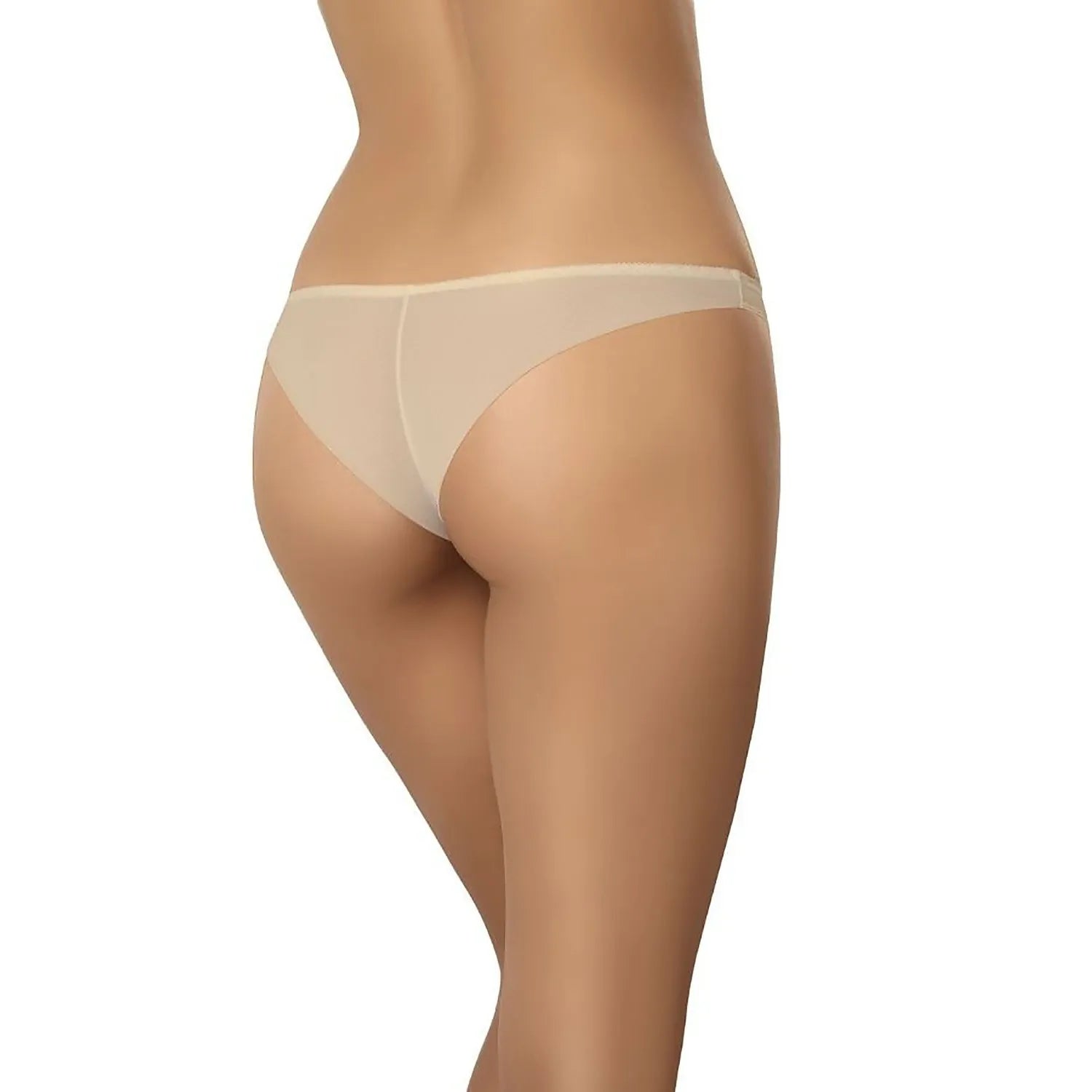 Culotte brésilienne beige transparente, taille basse, sans couture, dos double microfibre, élégante et sensuelle.