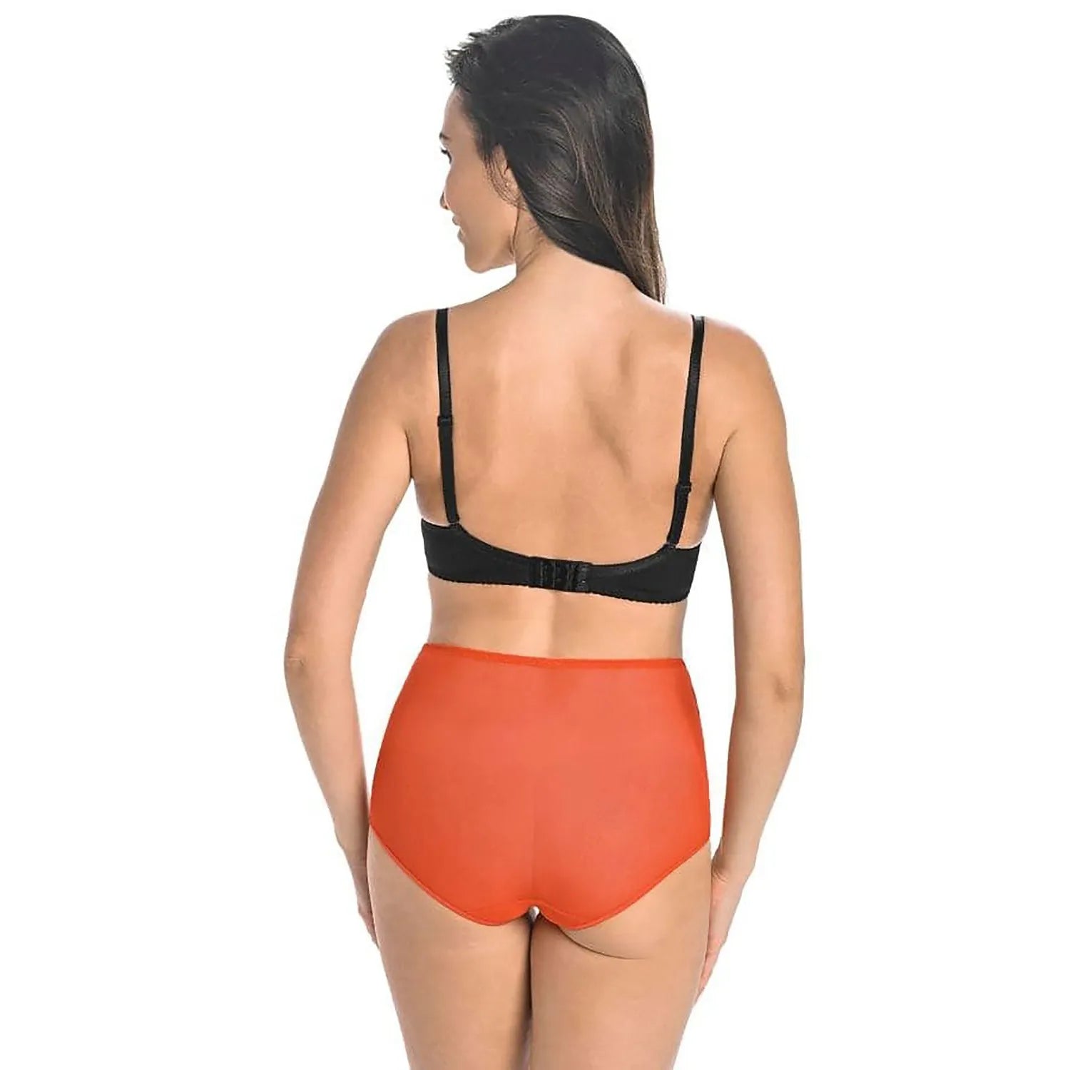 Culotte rouge Teyli 183348, taille haute, rétro, maille douce, élégante et confortable, vue de dos sur mannequin.