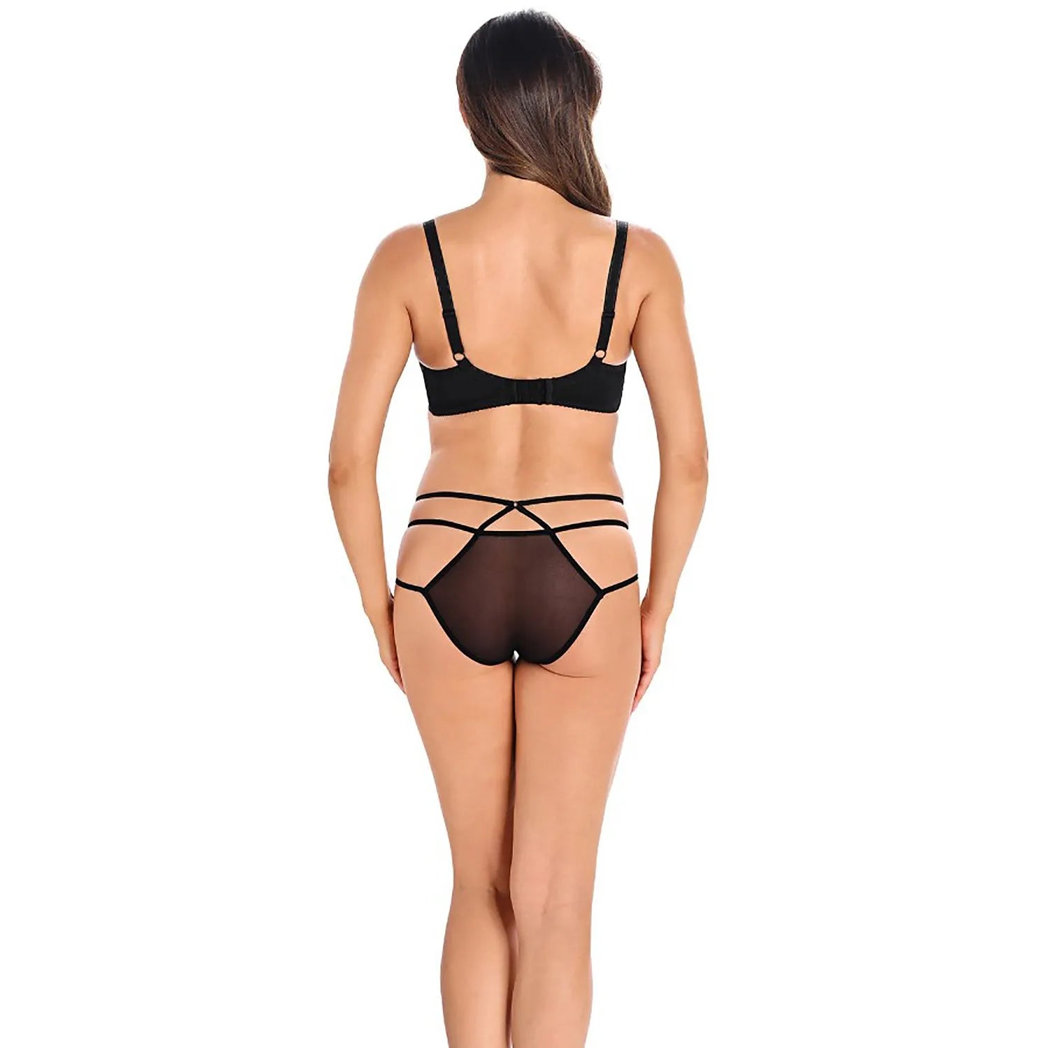 Culotte noire transparente Teyli, maille fine, élastiques gainants, design sexy, silhouette féminine mise en valeur.