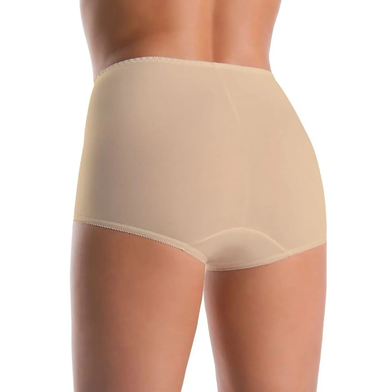 Culotte gainante beige en bambou, taille haute, sans coutures, hypoallergénique, affinante, vue arrière.