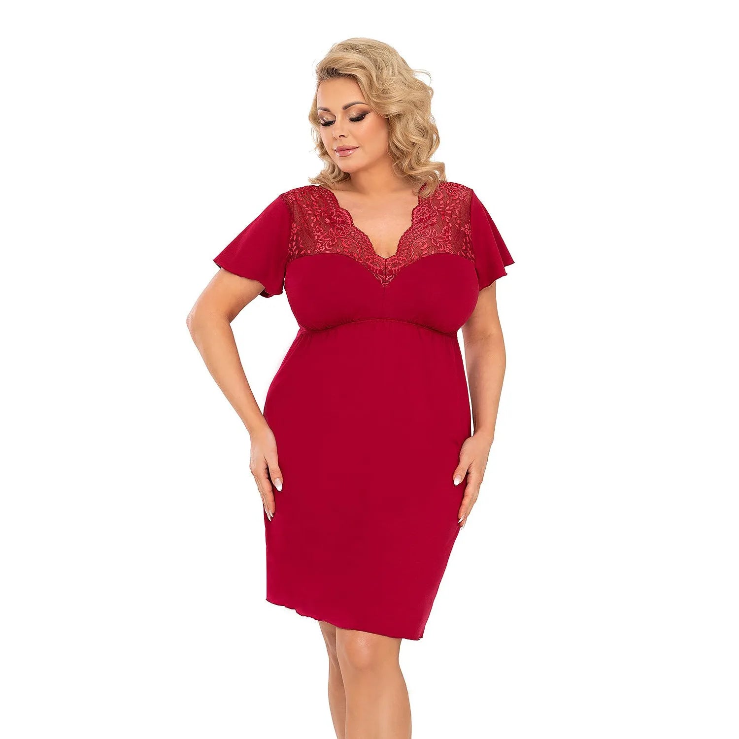 Chemise de nuit érotique en dentelle et tulle manches courtes élasthanne polyamide viscose